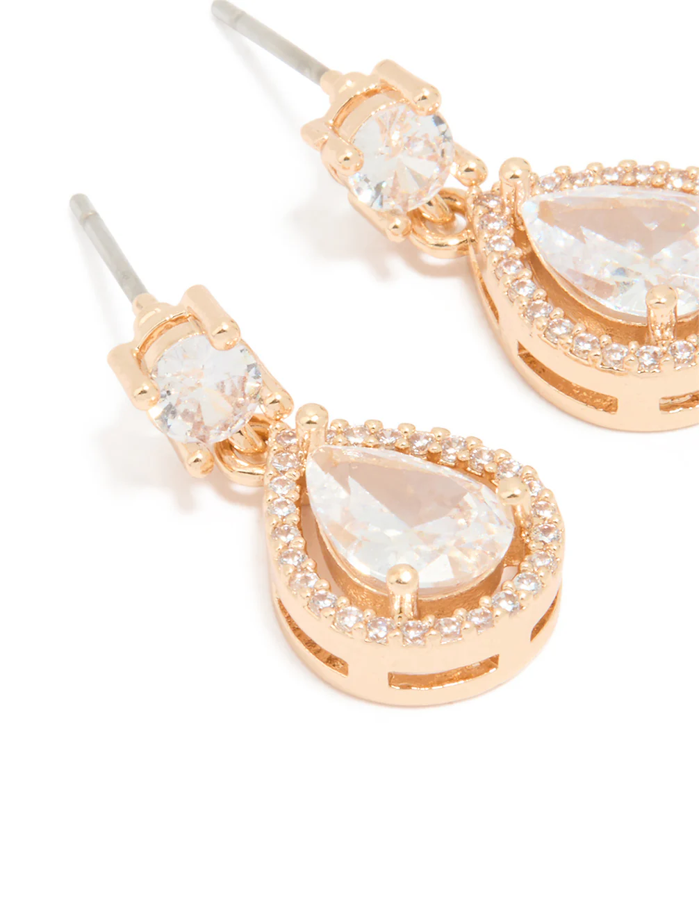 Gold Cubic Zirconia Mini Pear Drop Earrings - Image 2