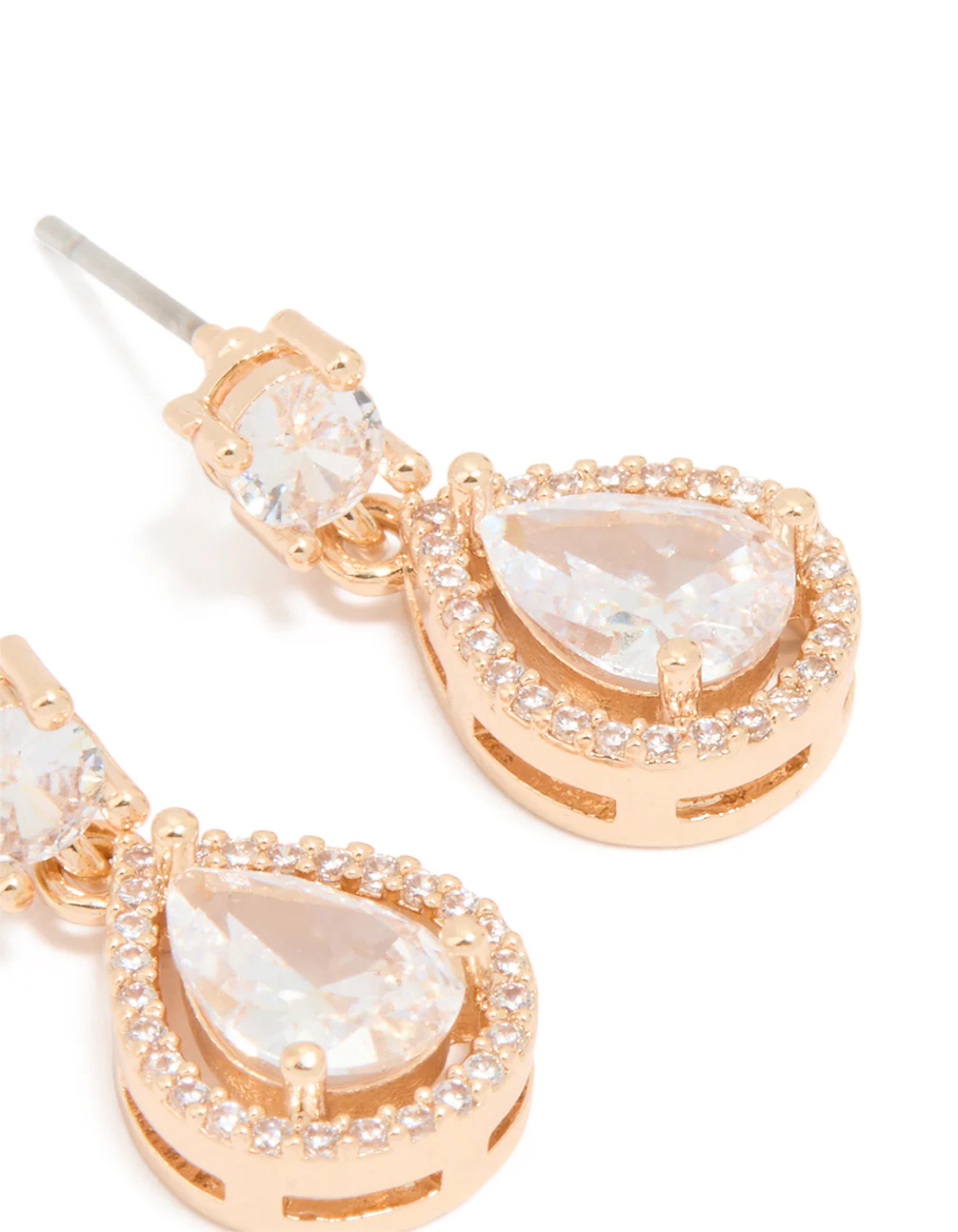 Gold Cubic Zirconia Mini Pear Drop Earrings - Image 3