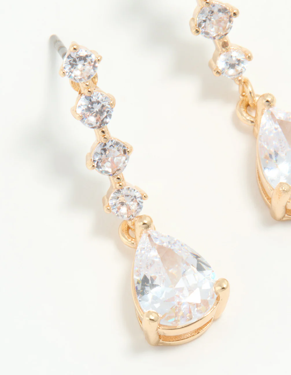 Gold Cubic Zirconia Mini Pear Drop Earrings - Image 4