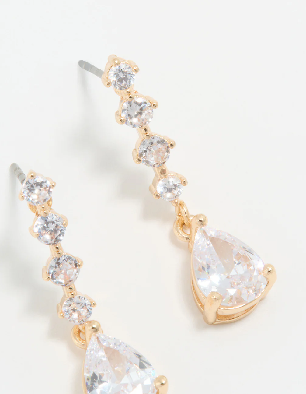 Gold Cubic Zirconia Mini Pear Drop Earrings - Image 5