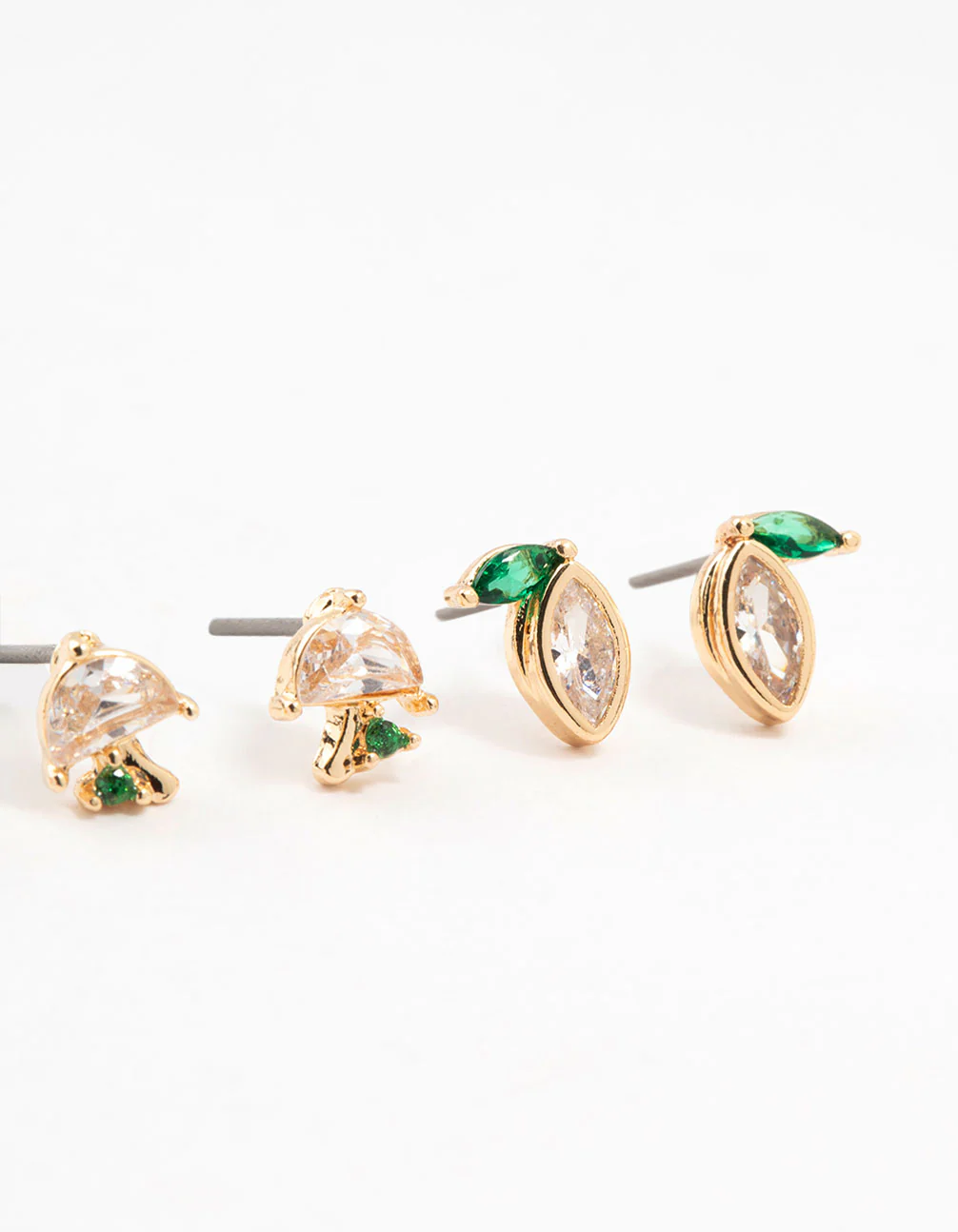 Gold Cubic Zirconia Mixed Fruit Stud Earrings 3-Pack - Image 5