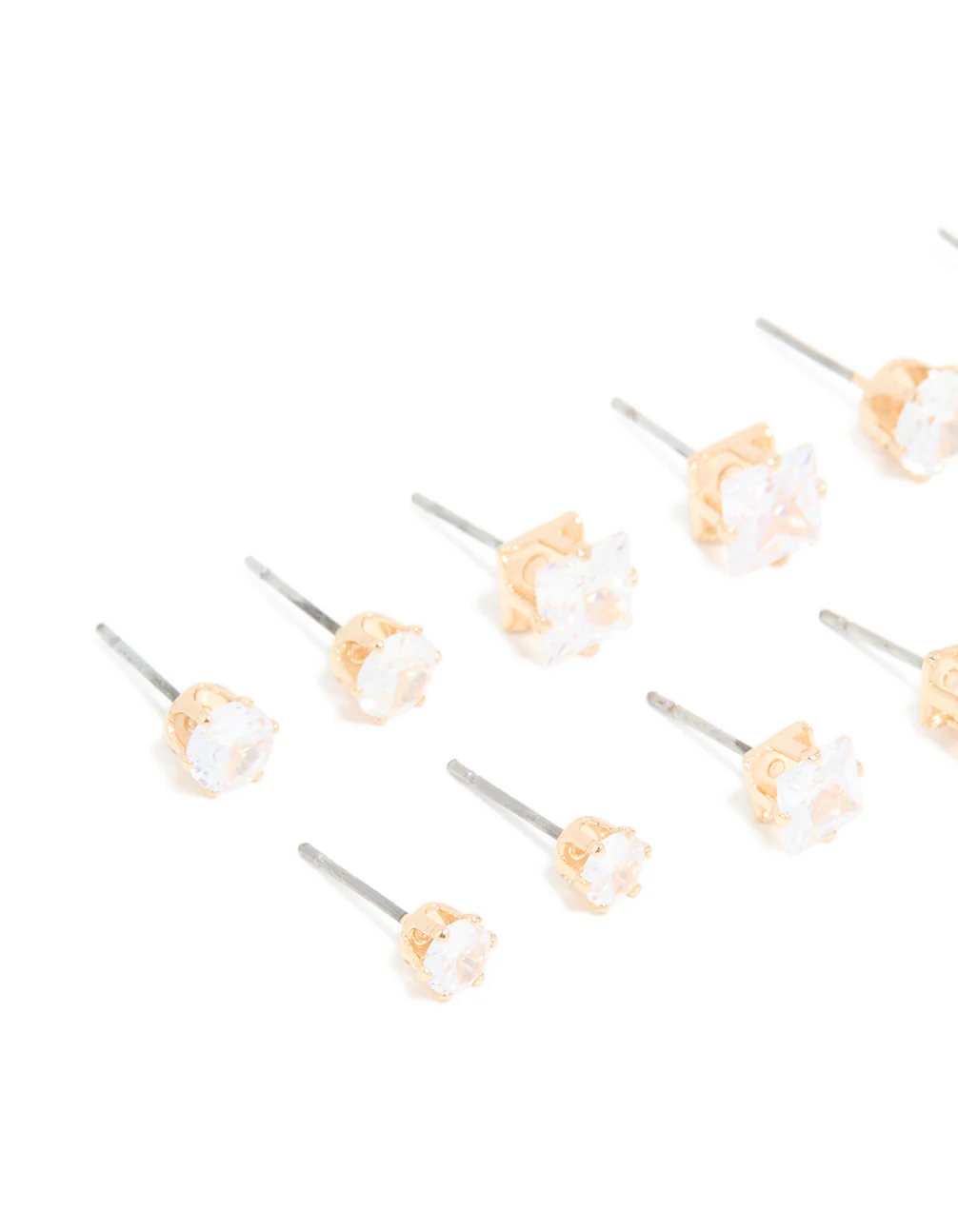 Gold Cubic Zirconia Multi-Sized Stud Earrings 6-Pack - Image 2