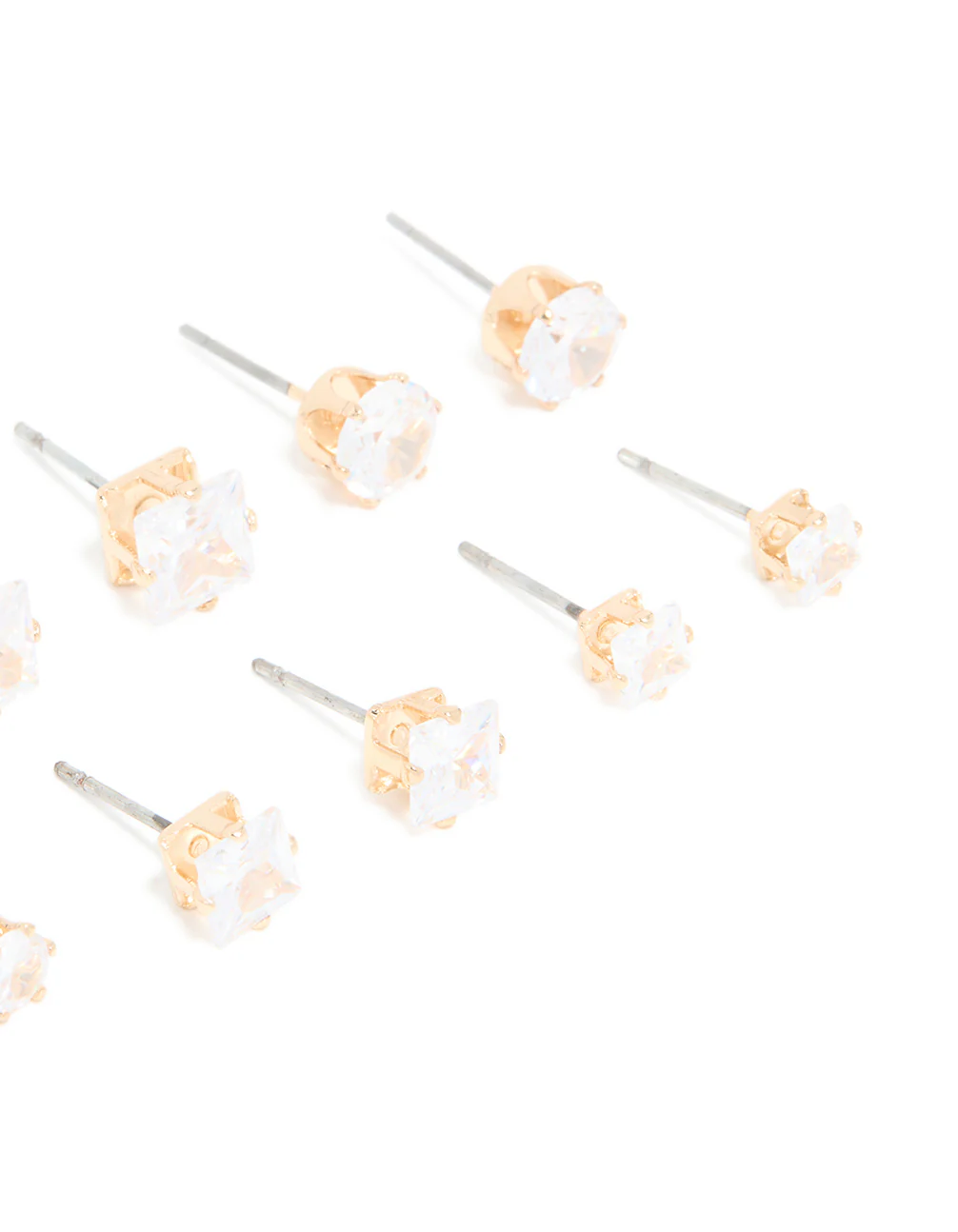 Gold Cubic Zirconia Multi-Sized Stud Earrings 6-Pack - Image 3