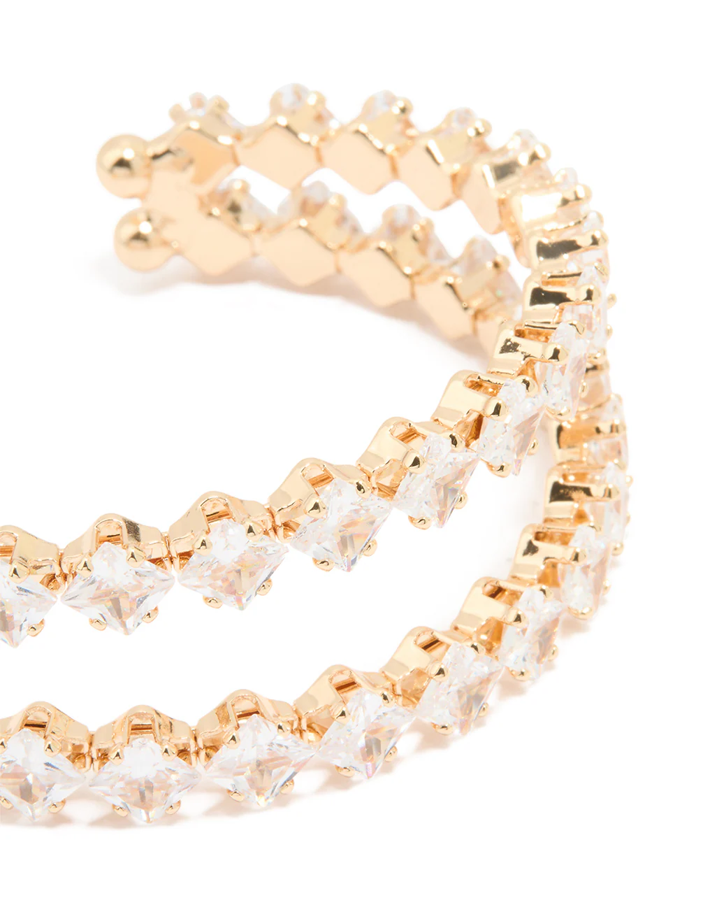 Gold Cubic Zirconia Open Large Square Wrist Cuff - Image 2