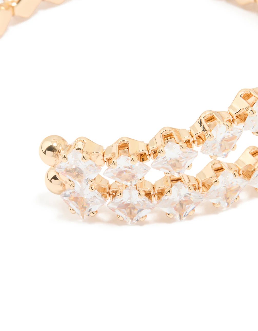 Gold Cubic Zirconia Open Large Square Wrist Cuff - Image 3