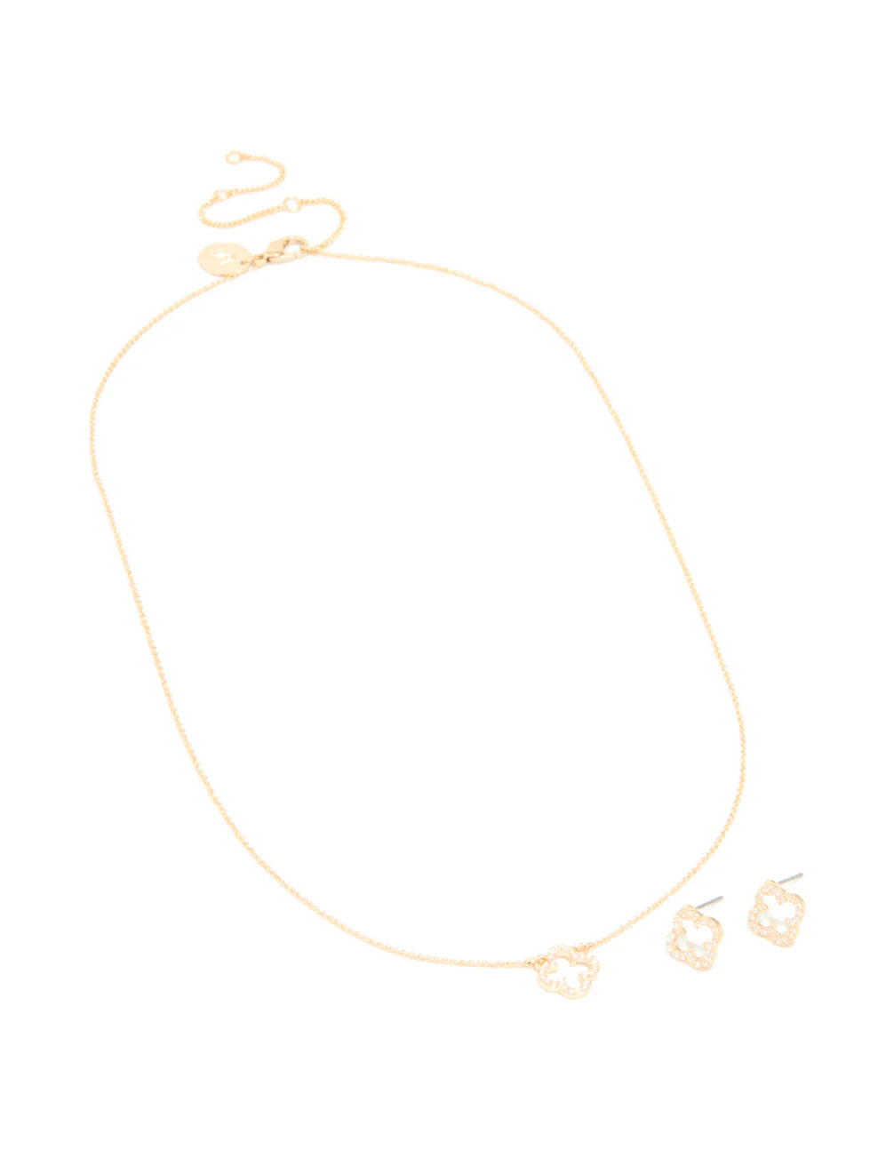 Gold Cubic Zirconia Outline Flower Earring & Necklace Set - Image 3