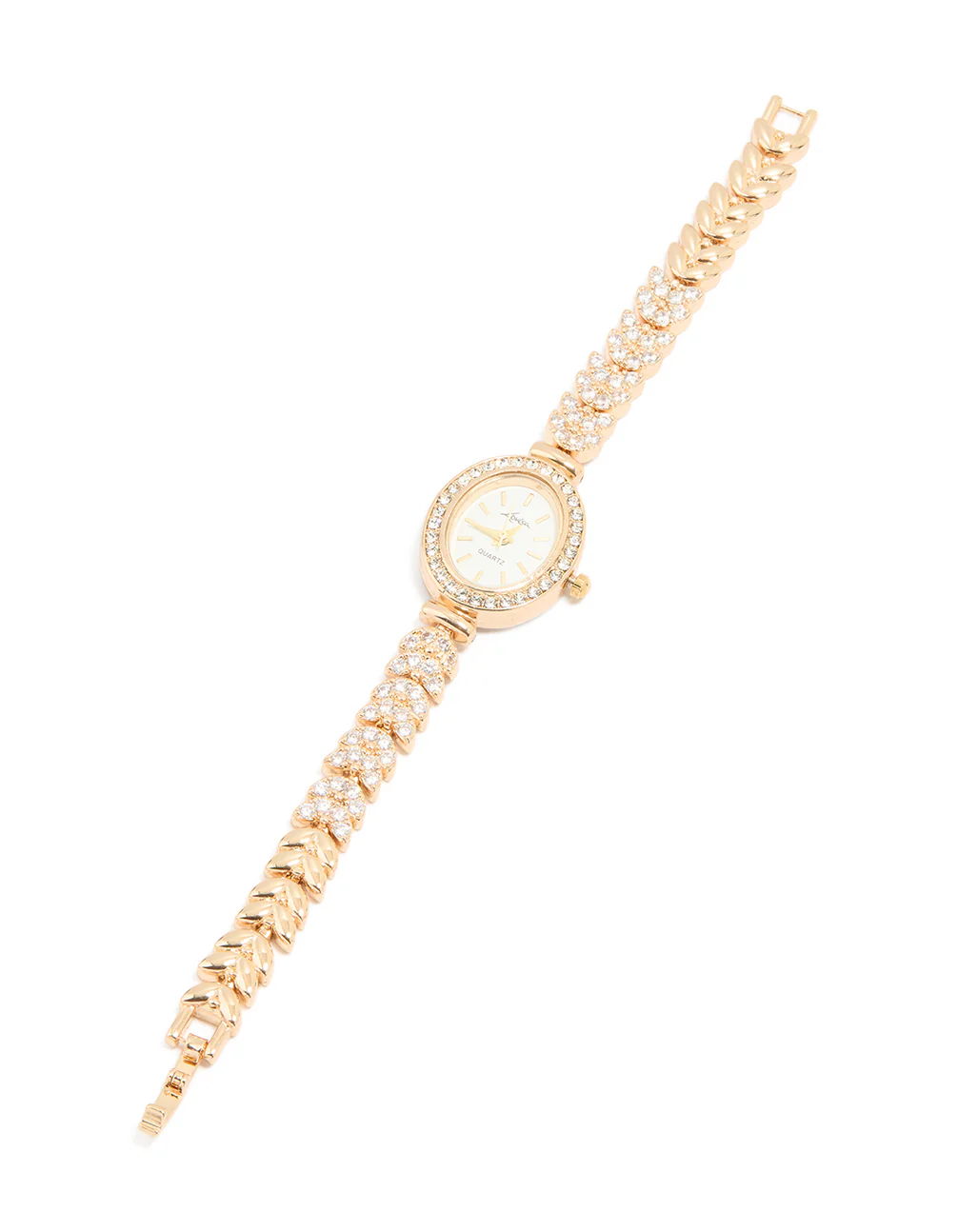 Gold Cubic Zirconia Oval Face Watch - Image 2