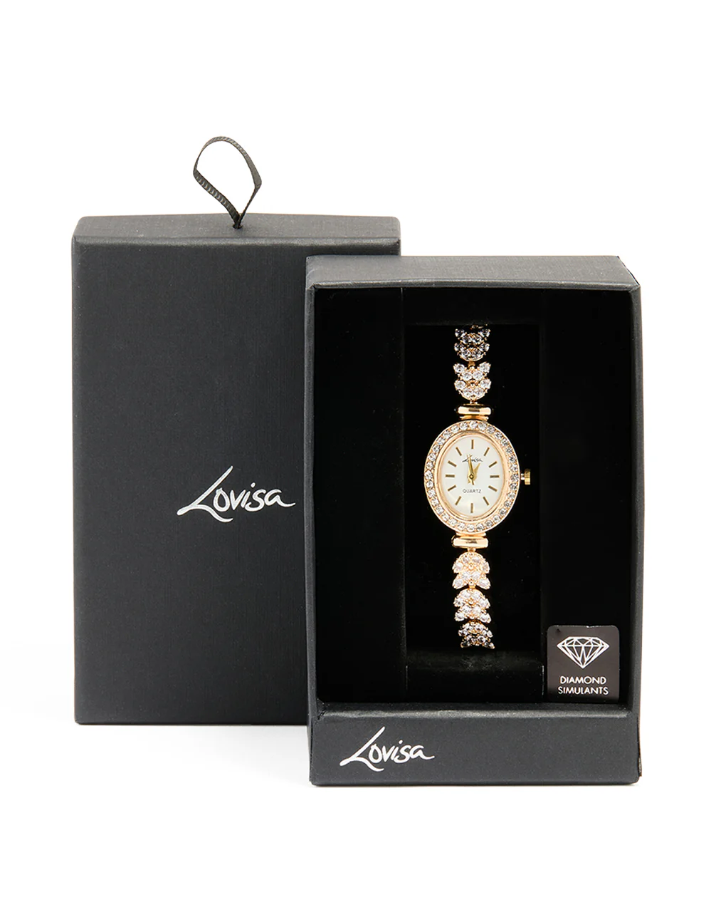 Gold Cubic Zirconia Oval Face Watch - Image 3