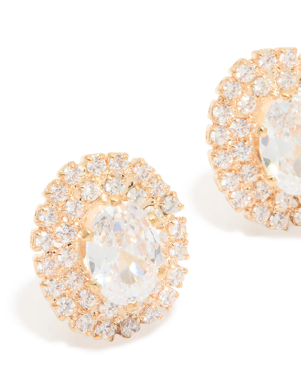 Gold Cubic Zirconia Oval Stud Earrings - Image 2