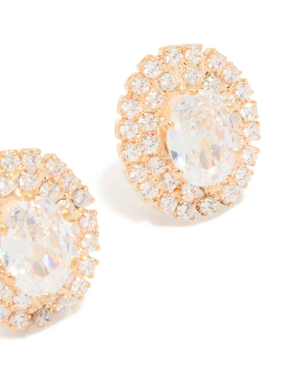 Gold Cubic Zirconia Oval Stud Earrings - Image 3