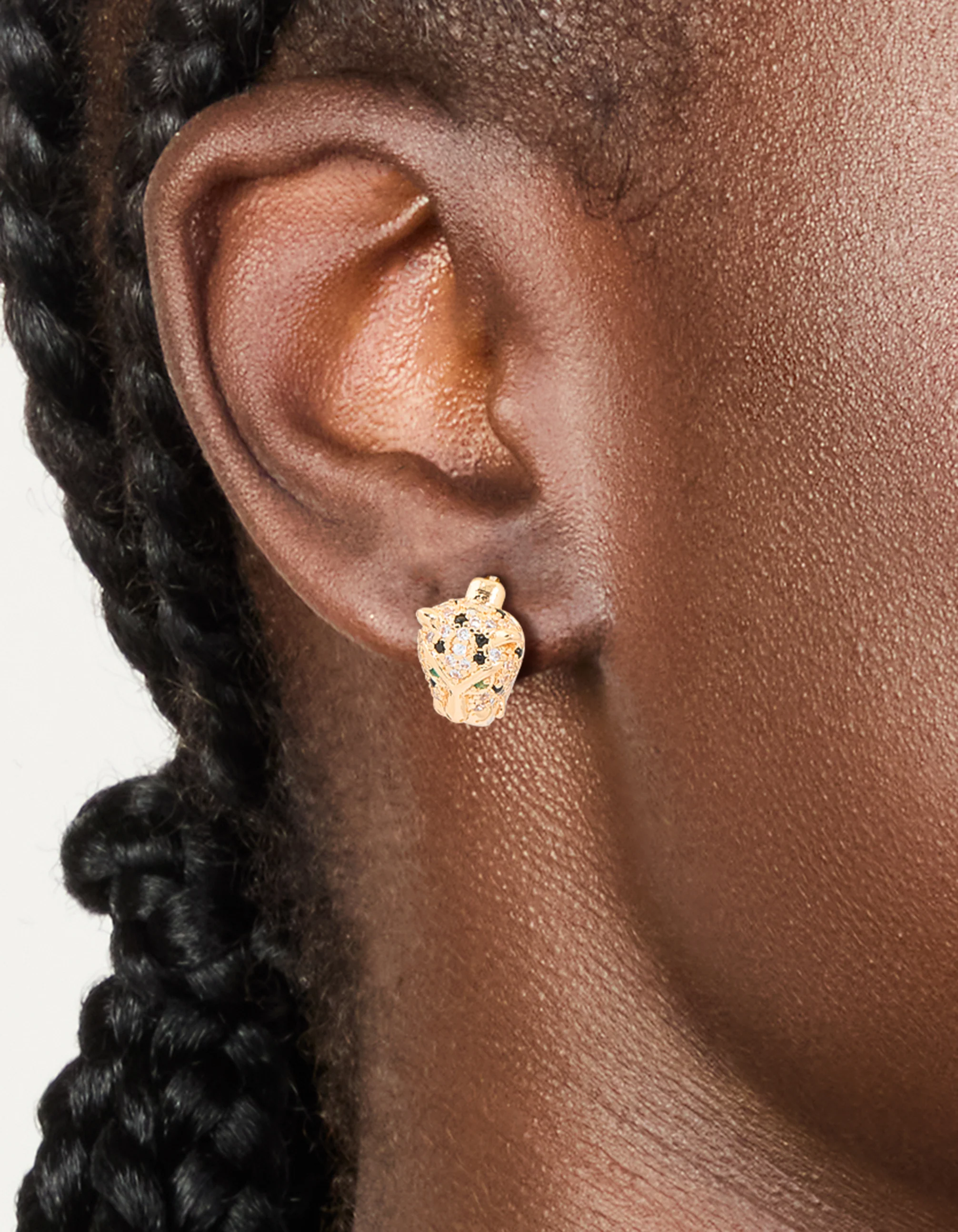 Gold Cubic Zirconia Panther Huggie Earrings - Image 2