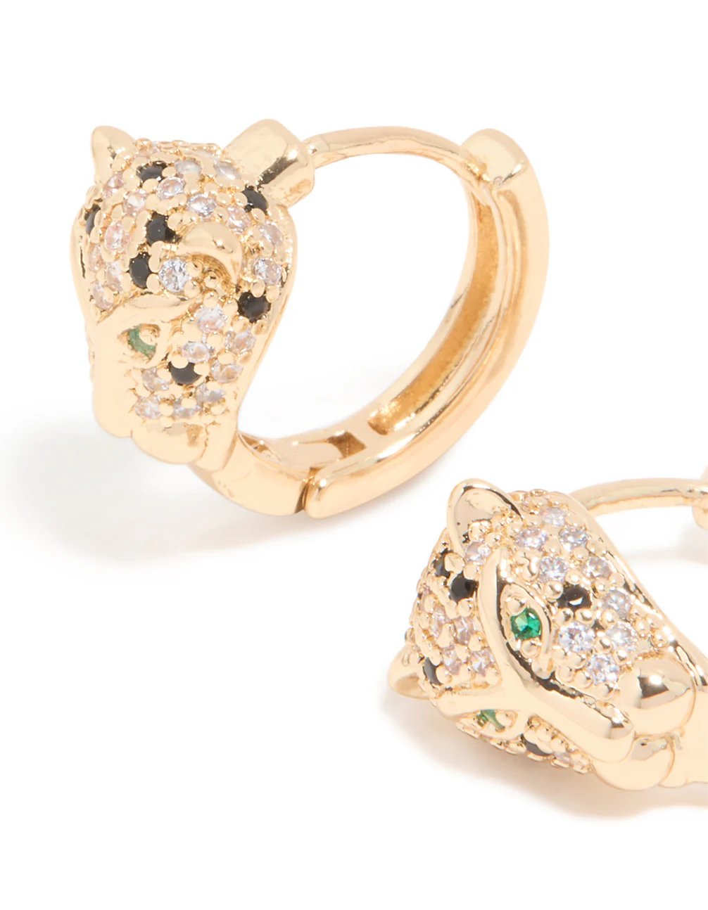 Gold Cubic Zirconia Panther Huggie Earrings - Image 4