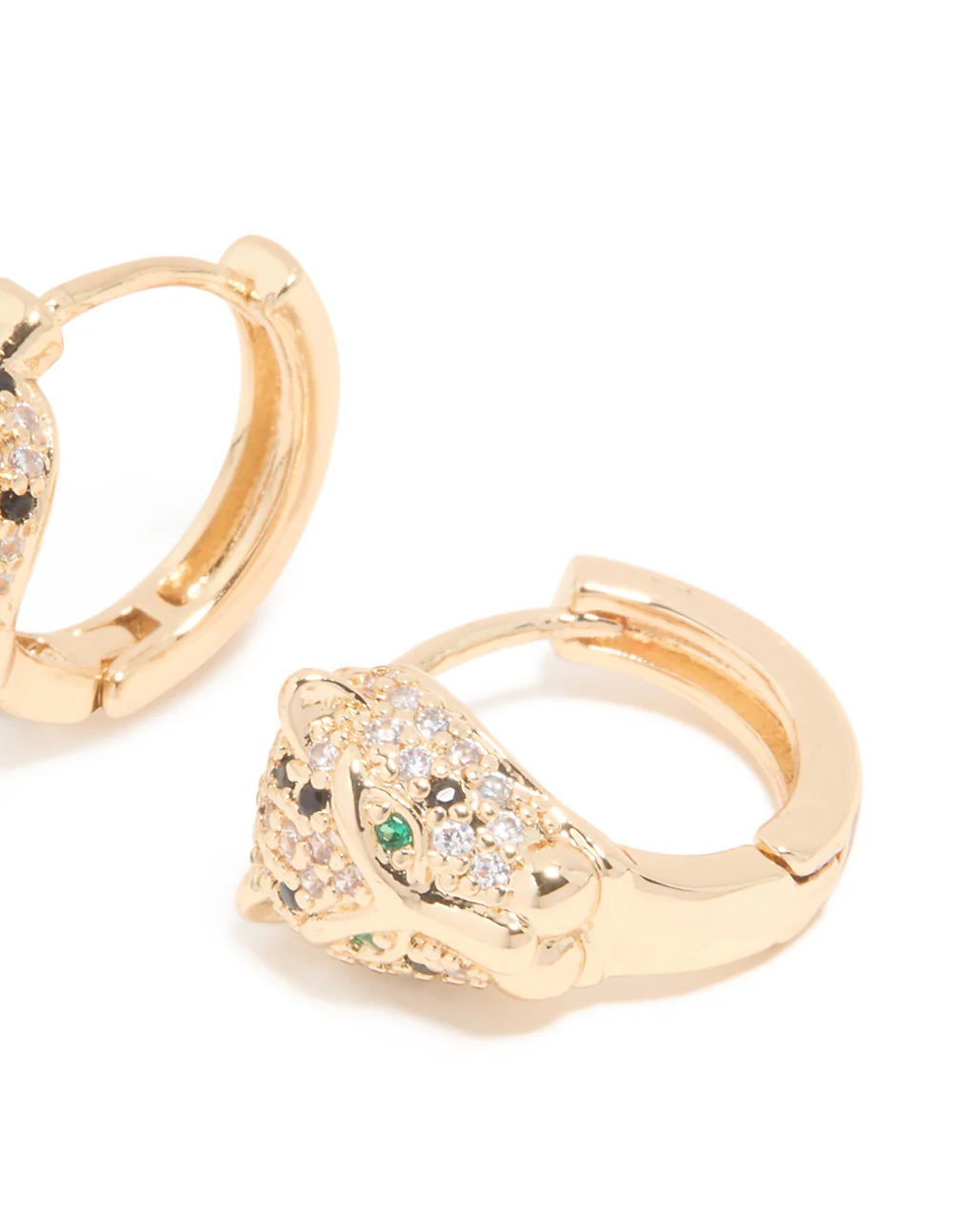 Gold Cubic Zirconia Panther Huggie Earrings - Image 5