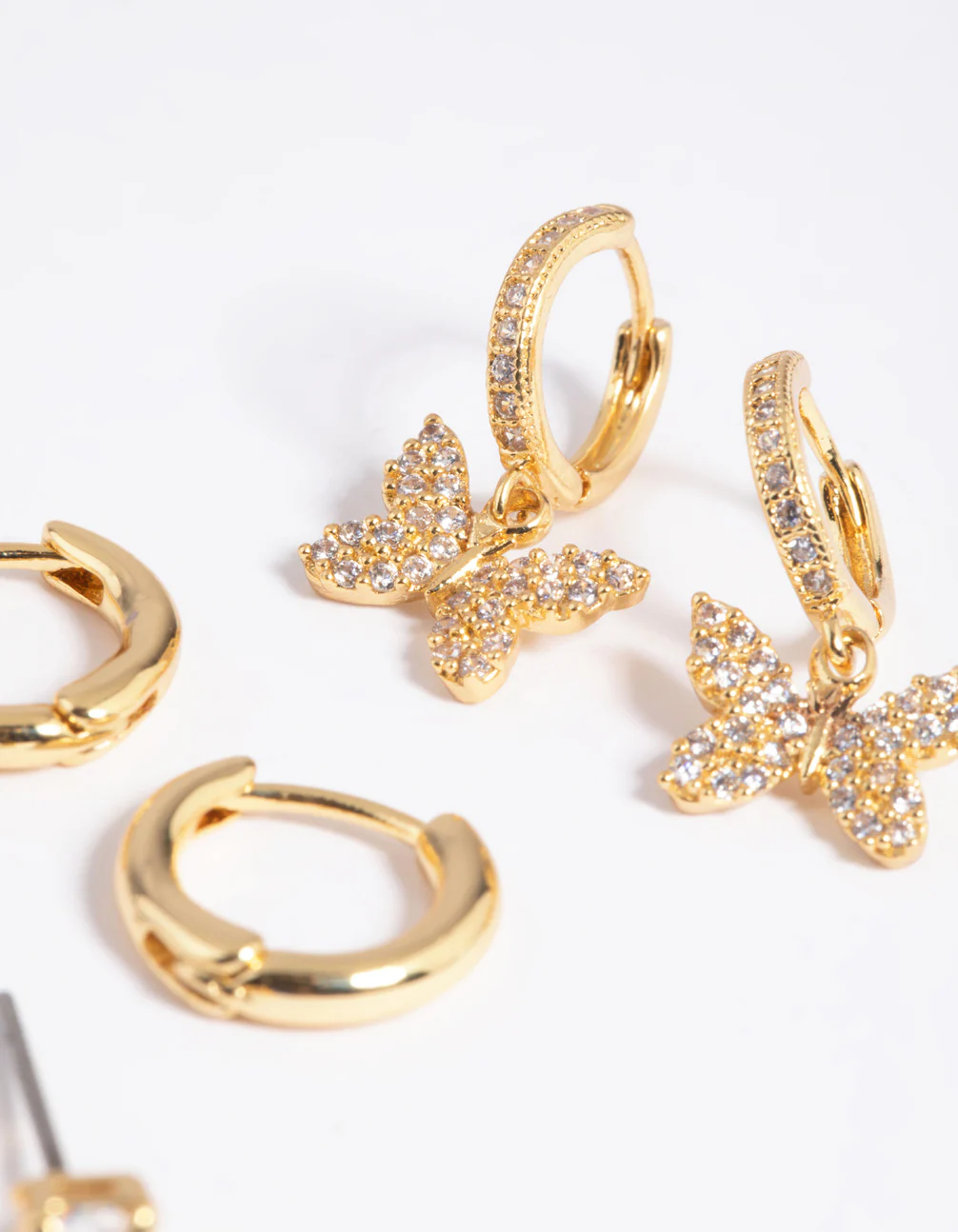 Gold Plated Cubic Zirconia Pave Butterfly Earrings 6-Pack - Image 3