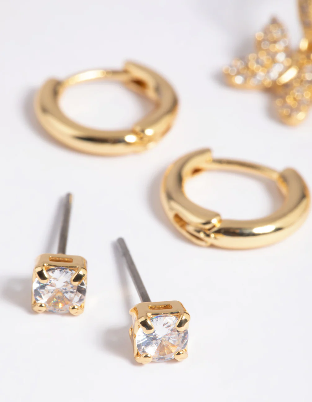 Gold Plated Cubic Zirconia Pave Butterfly Earrings 6-Pack - Image 4