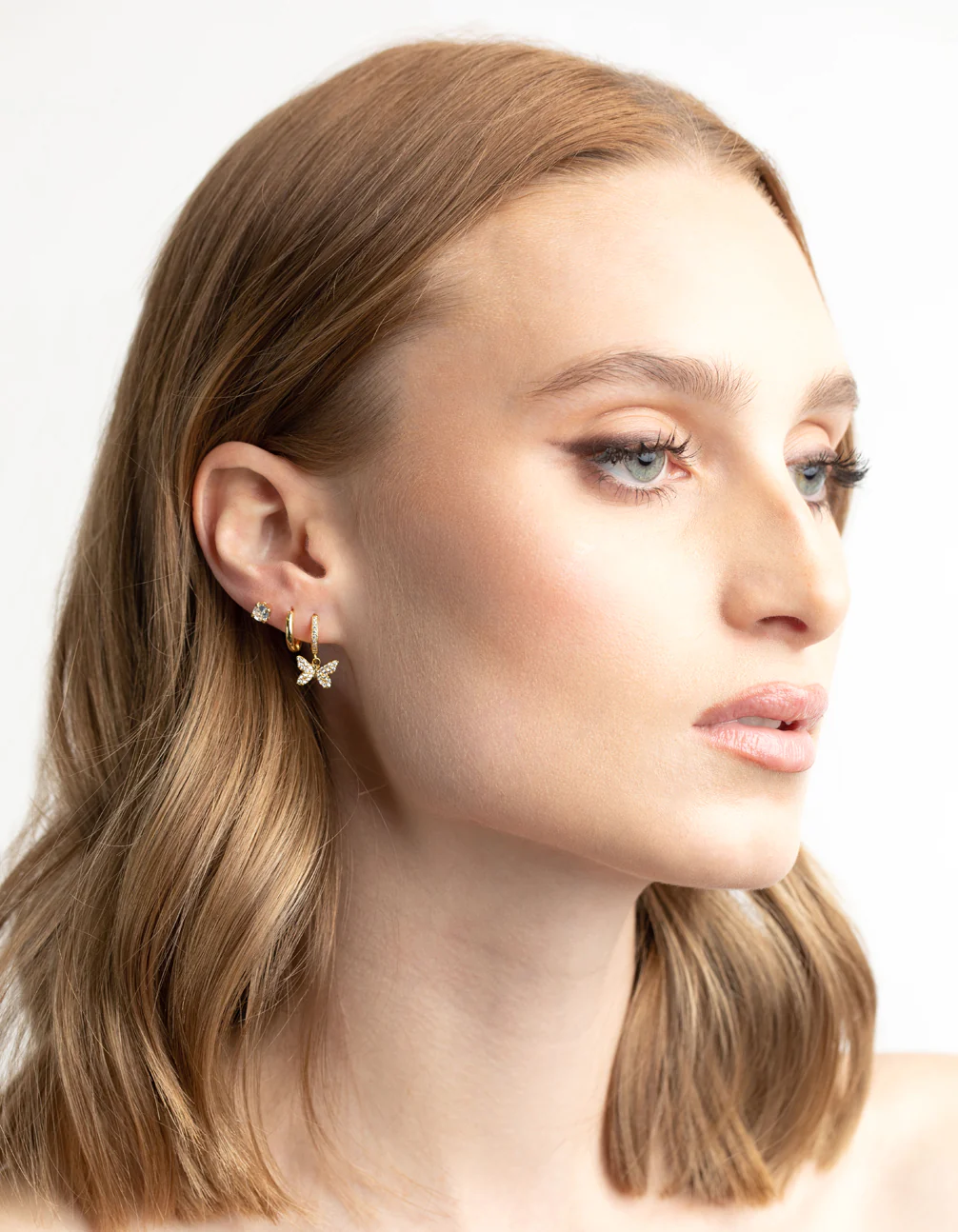 Gold Plated Cubic Zirconia Pave Butterfly Earrings 6-Pack - Image 9