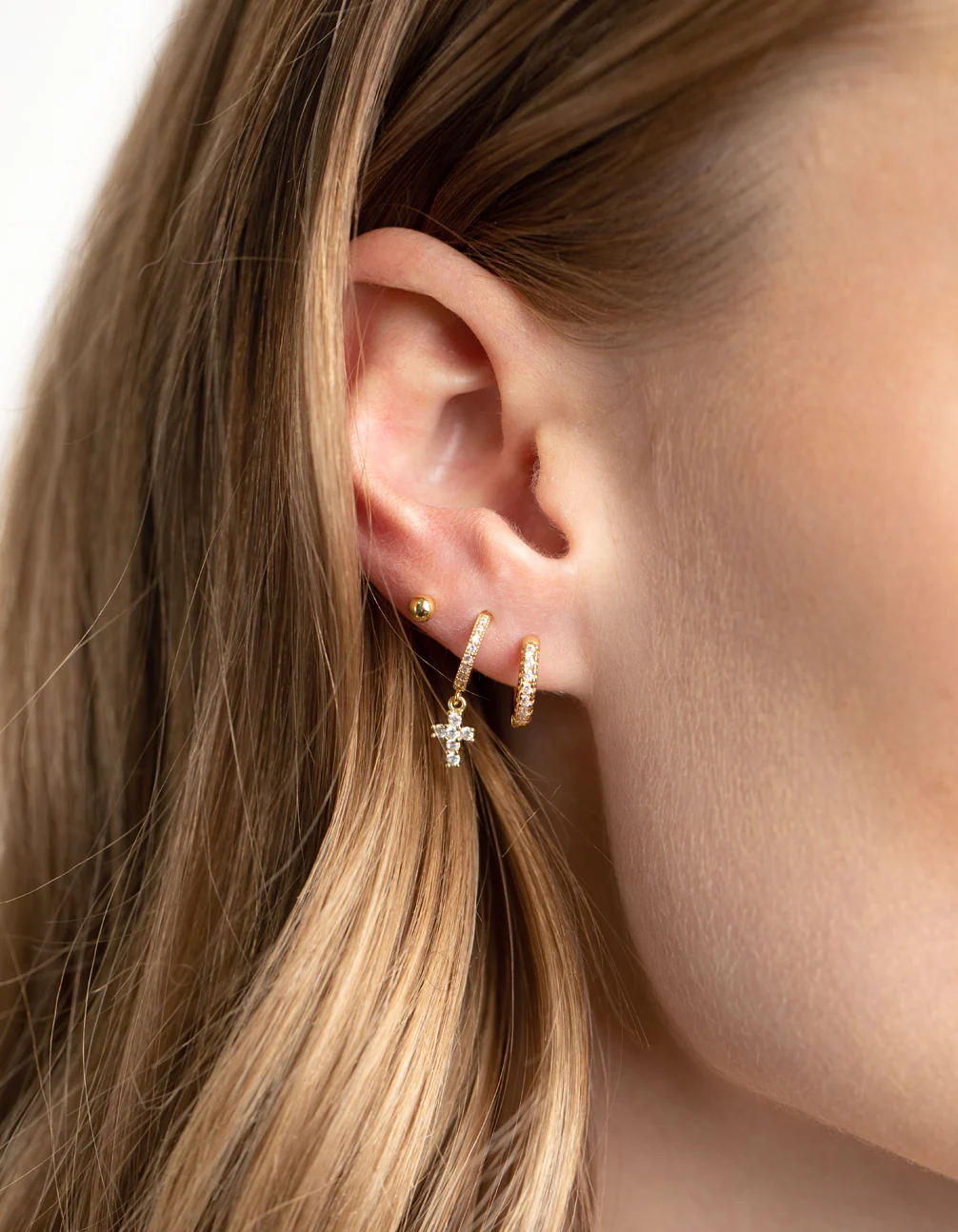 Gold Plated Cubic Zirconia Pave Cross Earrings 6-Pack - Image 2
