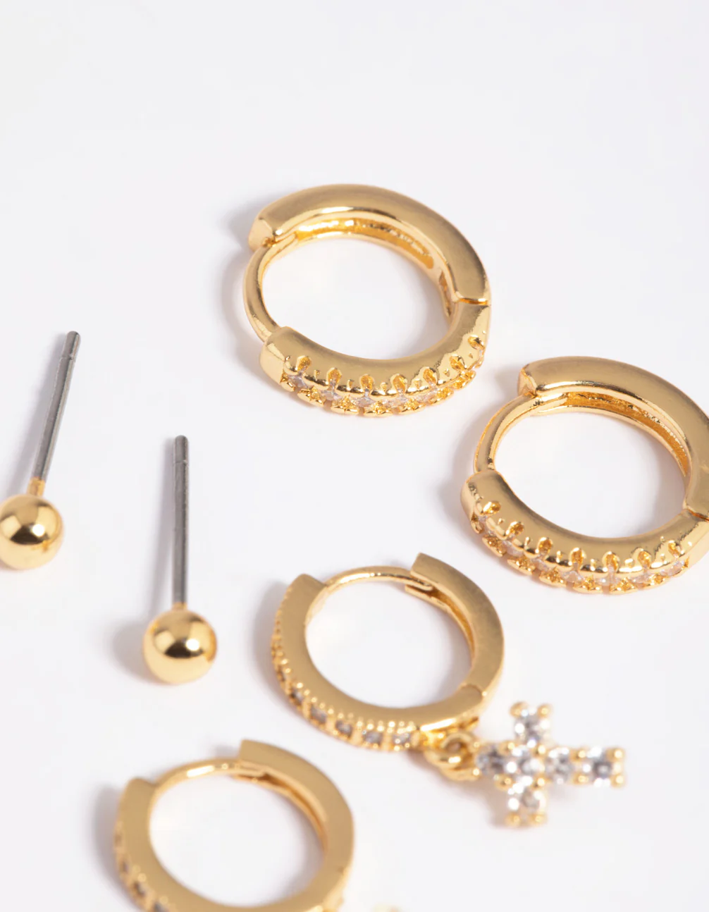 Gold Plated Cubic Zirconia Pave Cross Earrings 6-Pack - Image 3