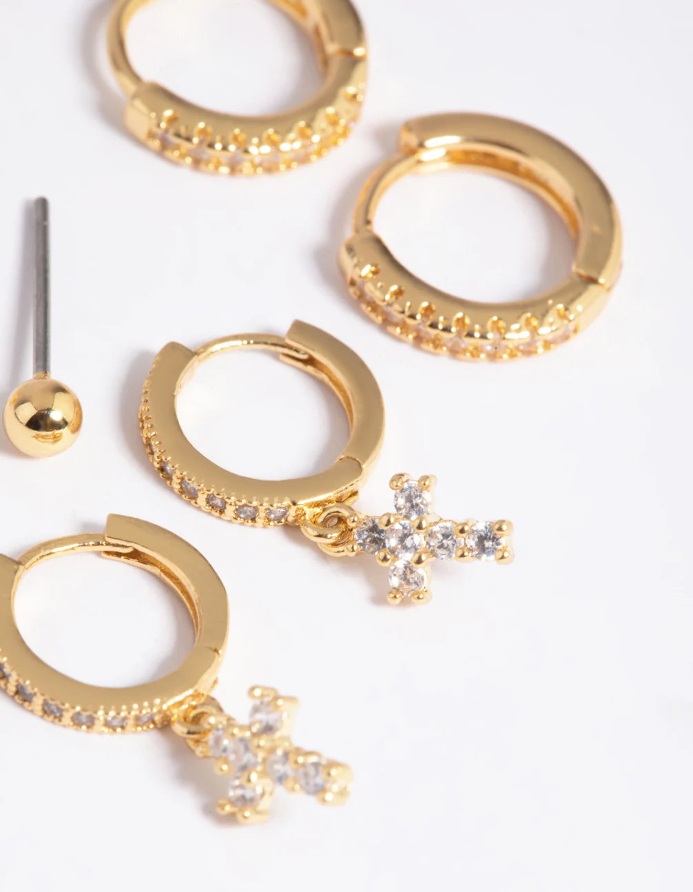Gold Plated Cubic Zirconia Pave Cross Earrings 6-Pack - Image 5
