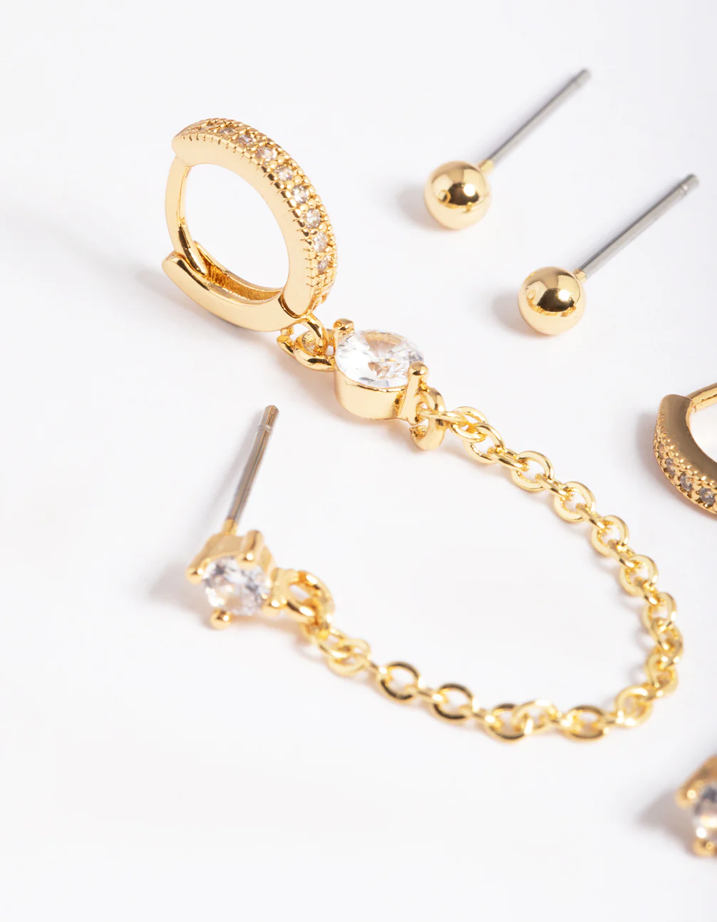 Gold Plated Cubic Zirconia Pave Huggie Chain Earrings 6-Pack - Image 3
