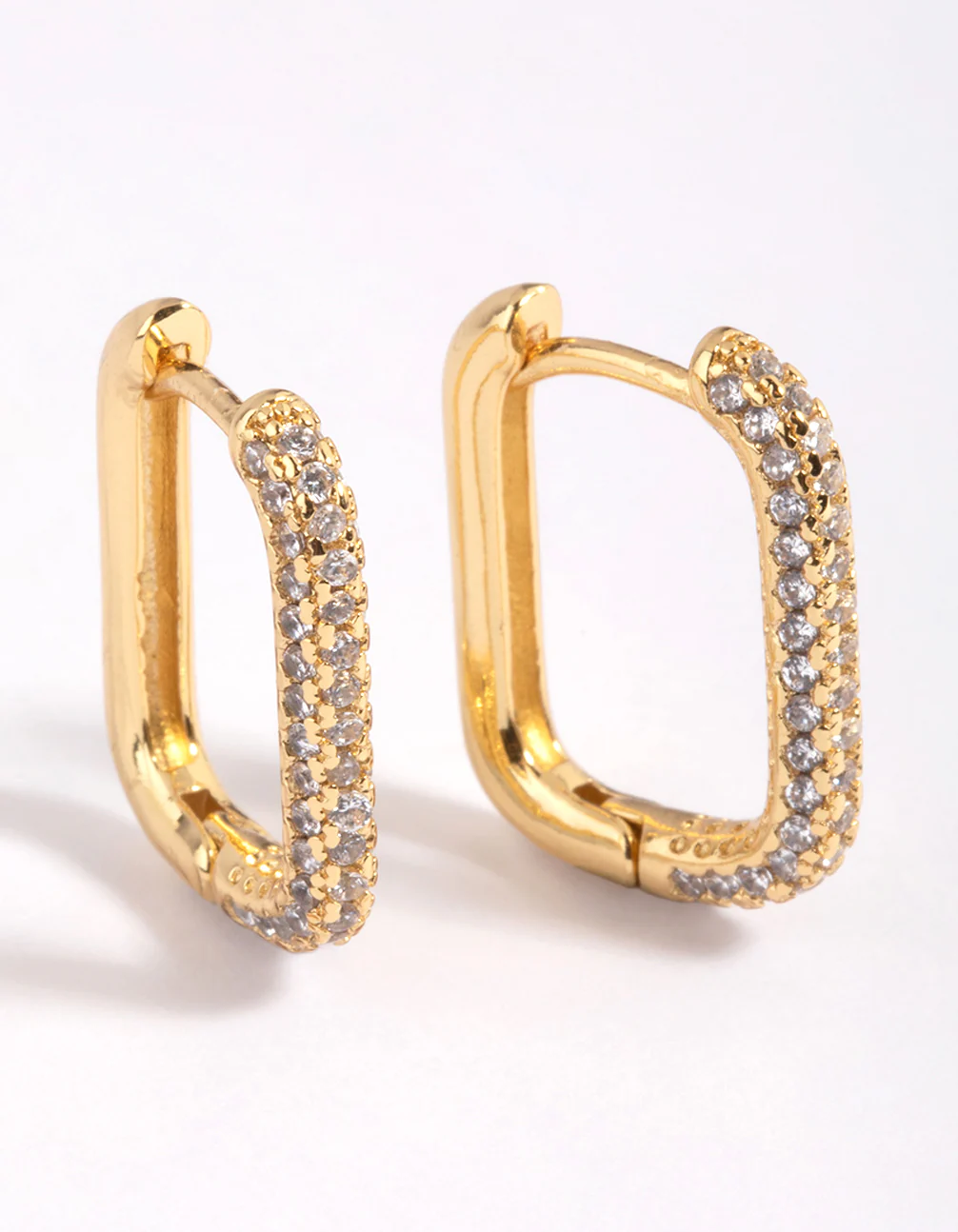 Gold Plated Cubic Zirconia Pave Rectangle Hoop Earrings - Image 4