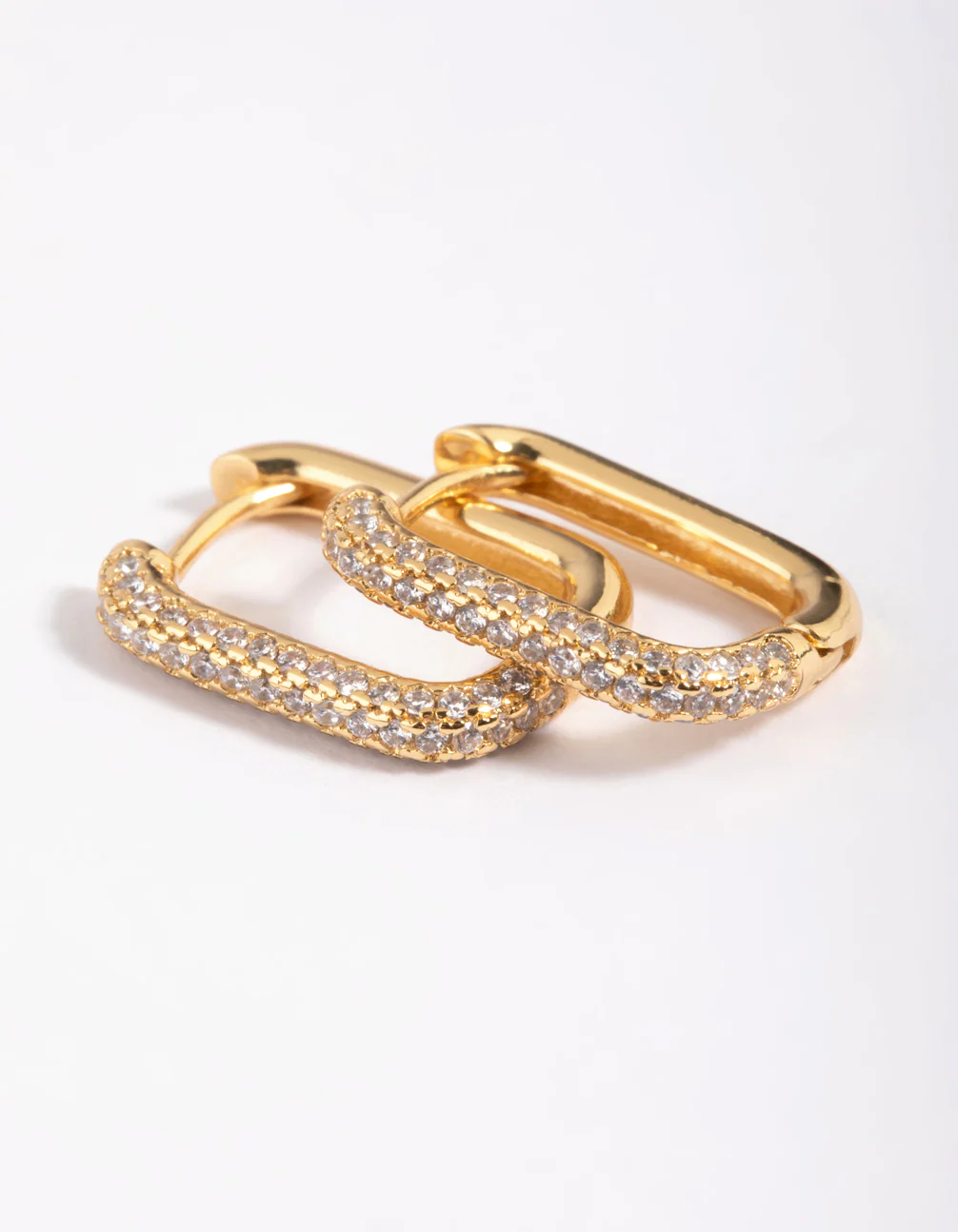 Gold Plated Cubic Zirconia Pave Rectangle Hoop Earrings - Image 6