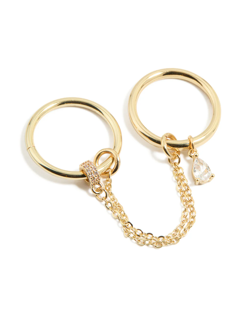 Gold Plated Cubic Zirconia Pear Drop Chain Ring - Image 2