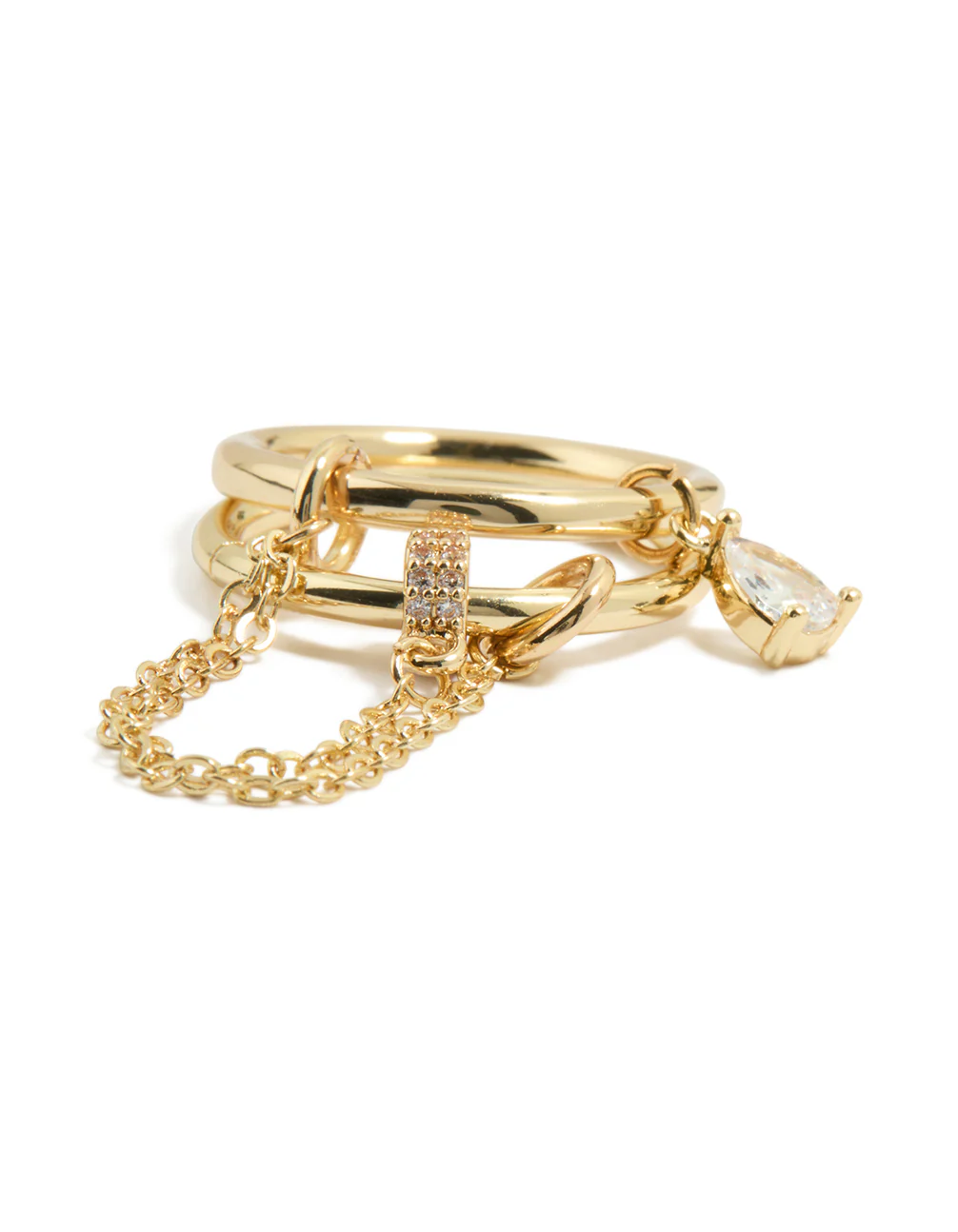 Gold Plated Cubic Zirconia Pear Drop Chain Ring - Image 3