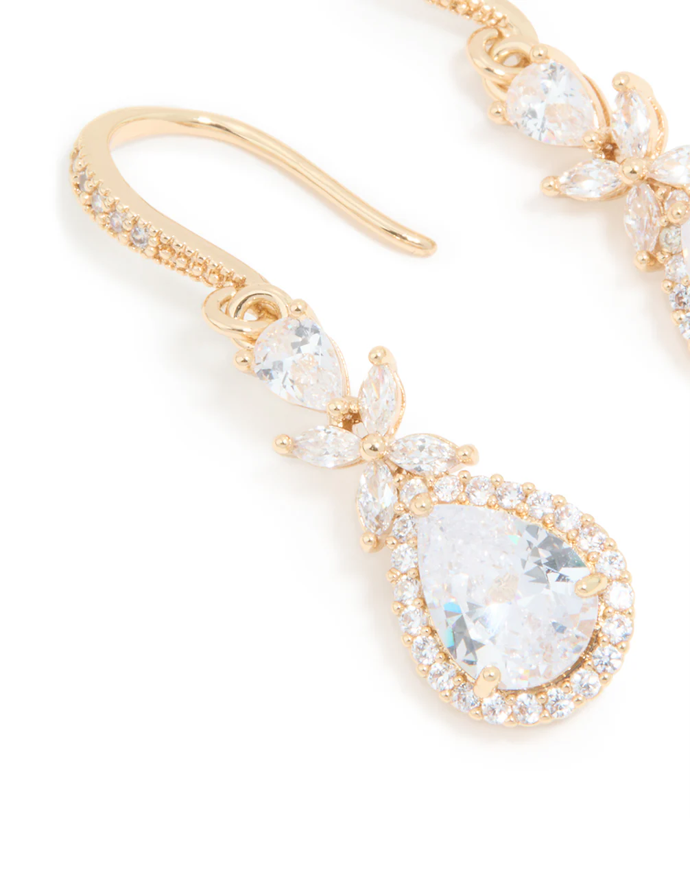 Gold Cubic Zirconia Pear Drop Earrings - Image 2