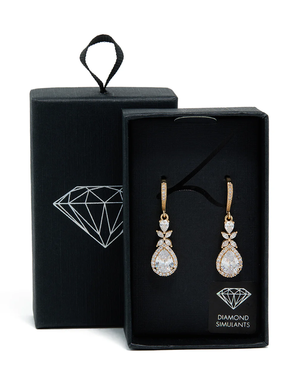Gold Cubic Zirconia Pear Drop Earrings - Image 3