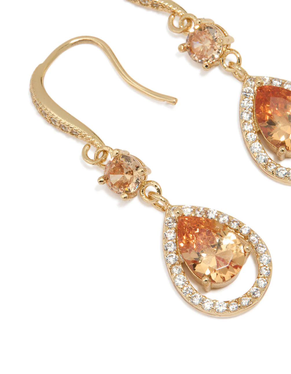 Gold Cubic Zirconia Pear Drop Earrings - Image 2