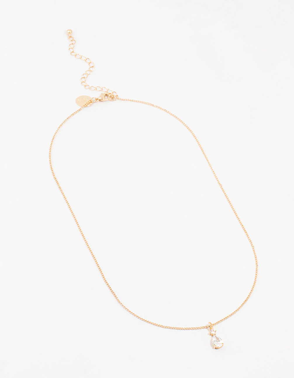 Gold Cubic Zirconia Pear Drop Pendant Necklace - Image 2
