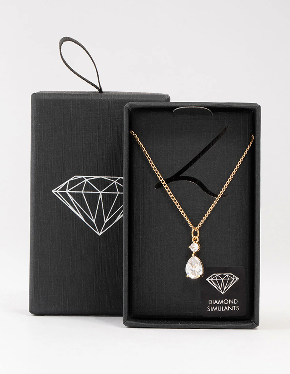Gold Cubic Zirconia Pear Drop Pendant Necklace - Image 3