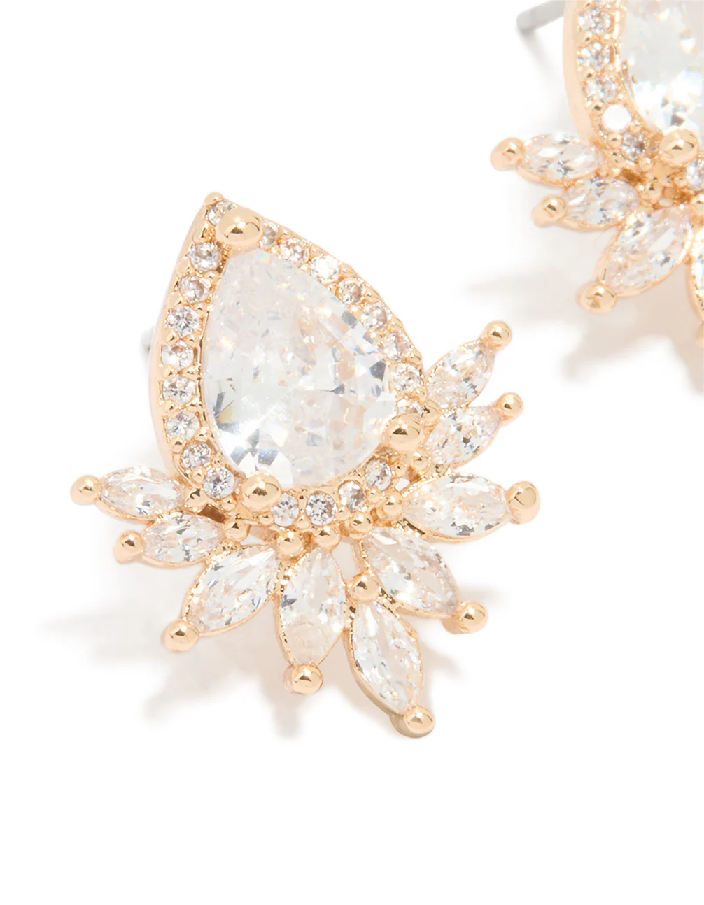 Gold Cubic Zirconia Pear Flower Stud Earrings - Image 2