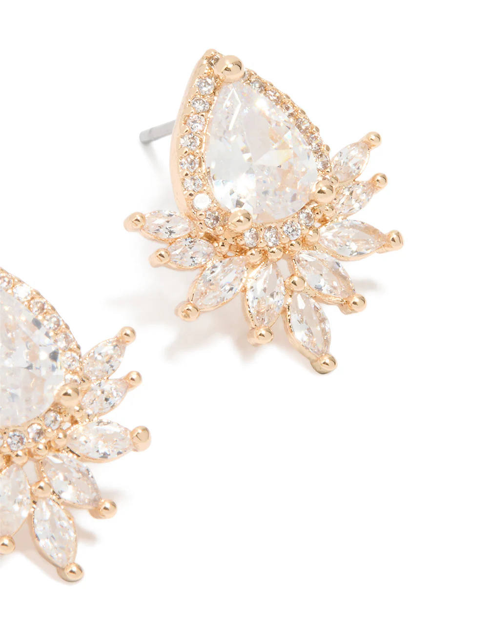 Gold Cubic Zirconia Pear Flower Stud Earrings - Image 3