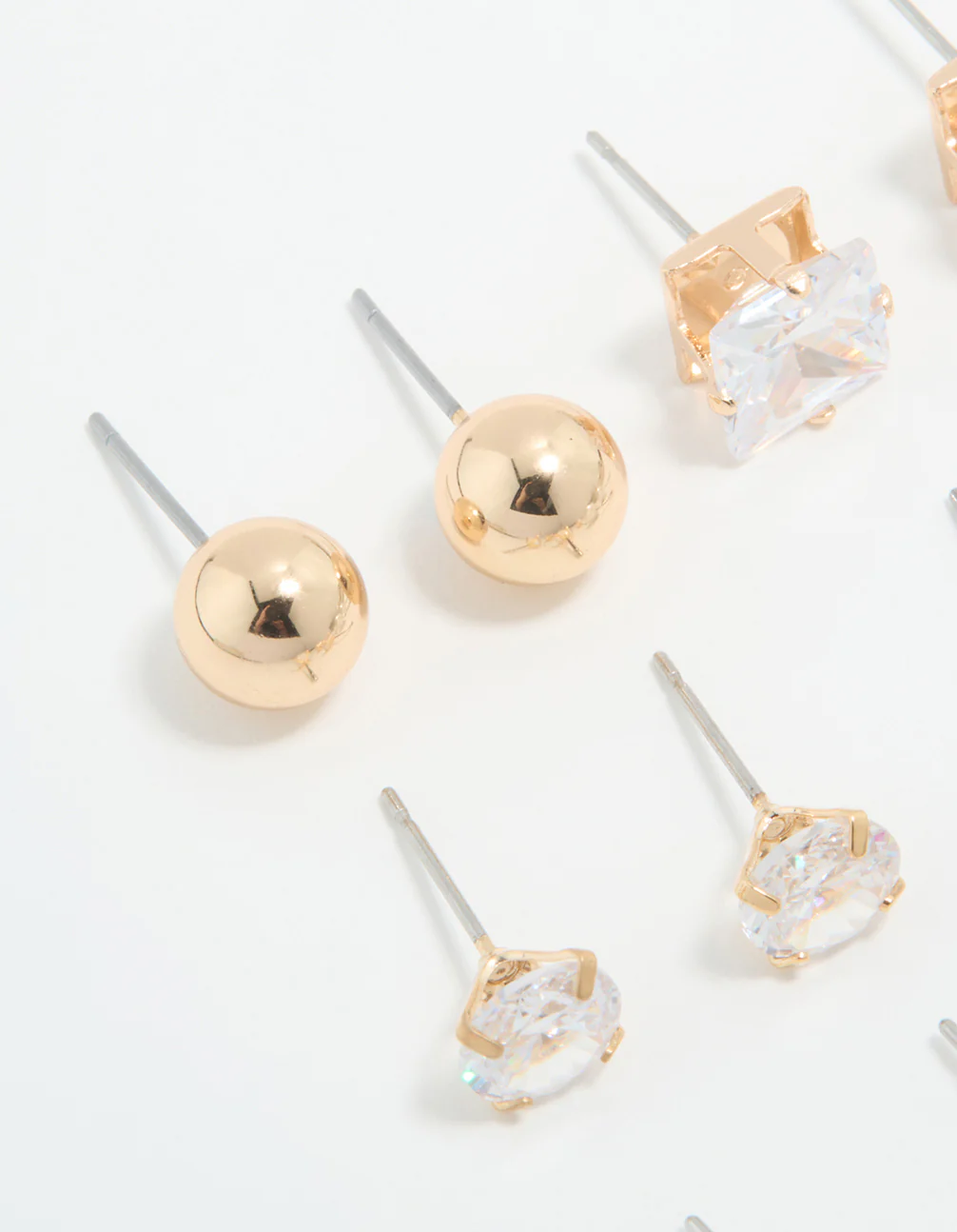 Gold Cubic Zirconia & Pearl Mixed Stud Earrings 6-Pack - Image 2