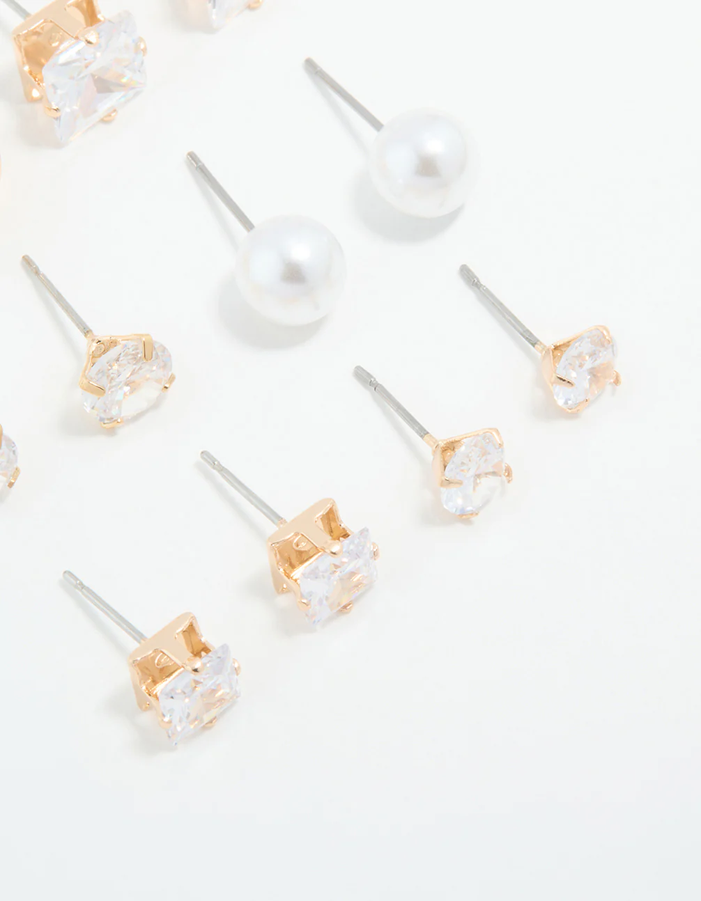 Gold Cubic Zirconia & Pearl Mixed Stud Earrings 6-Pack - Image 3