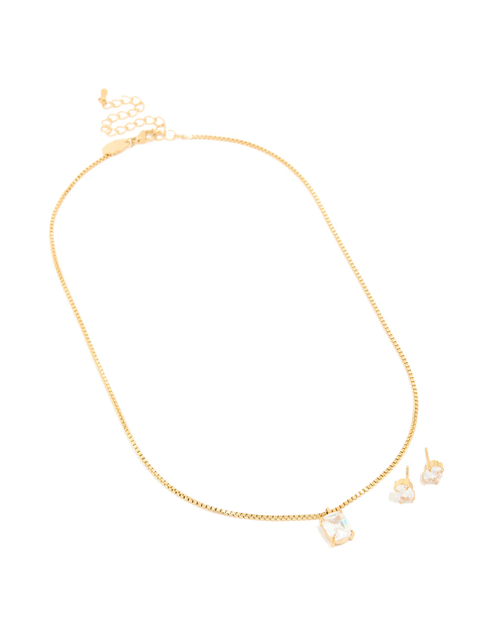 Gold Cubic Zirconia Pendant Necklace & Stud Earrings Set - Image 2
