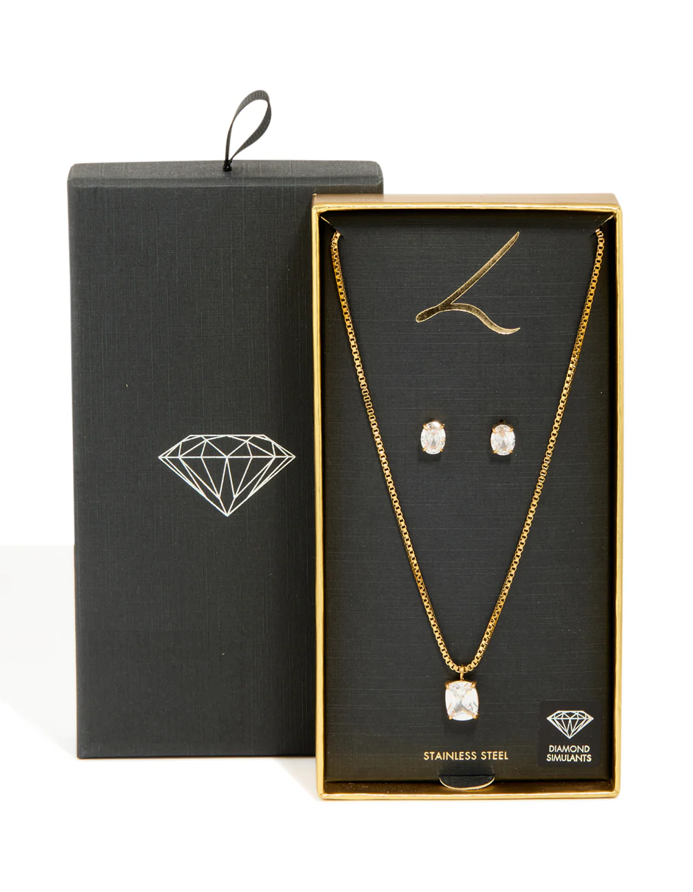 Gold Cubic Zirconia Pendant Necklace & Stud Earrings Set - Image 3
