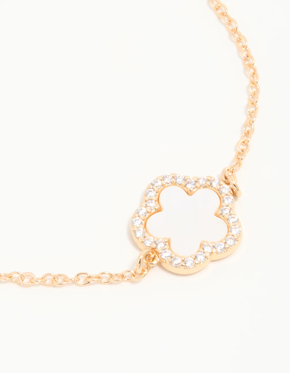 Gold Cubic Zirconia Pink Flower Toggle Bracelet - Image 2