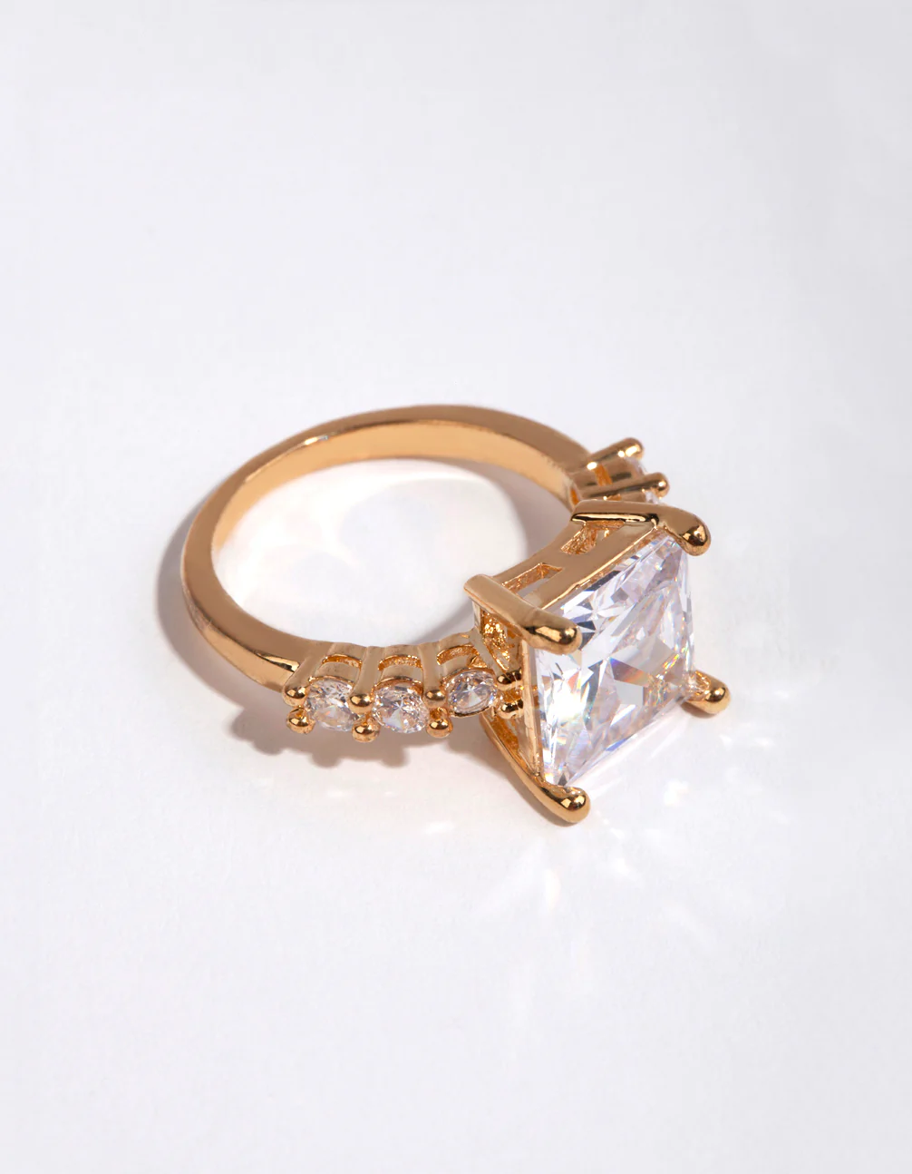 Gold Princess Cut Cubic Zirconia Ring - Image 2