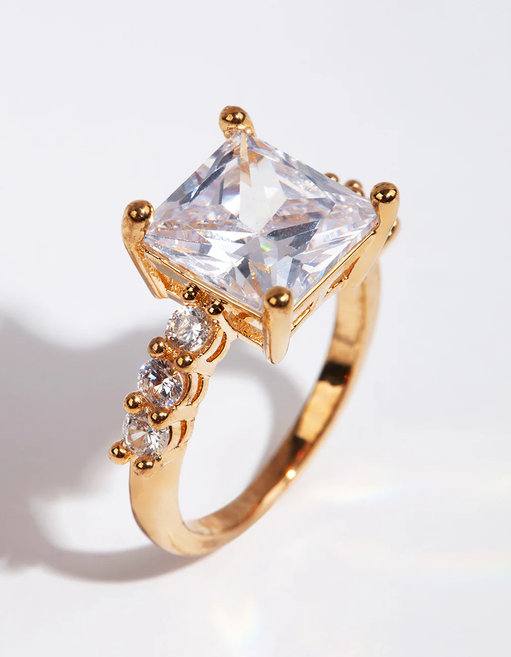 Gold Princess Cut Cubic Zirconia Ring - Image 3