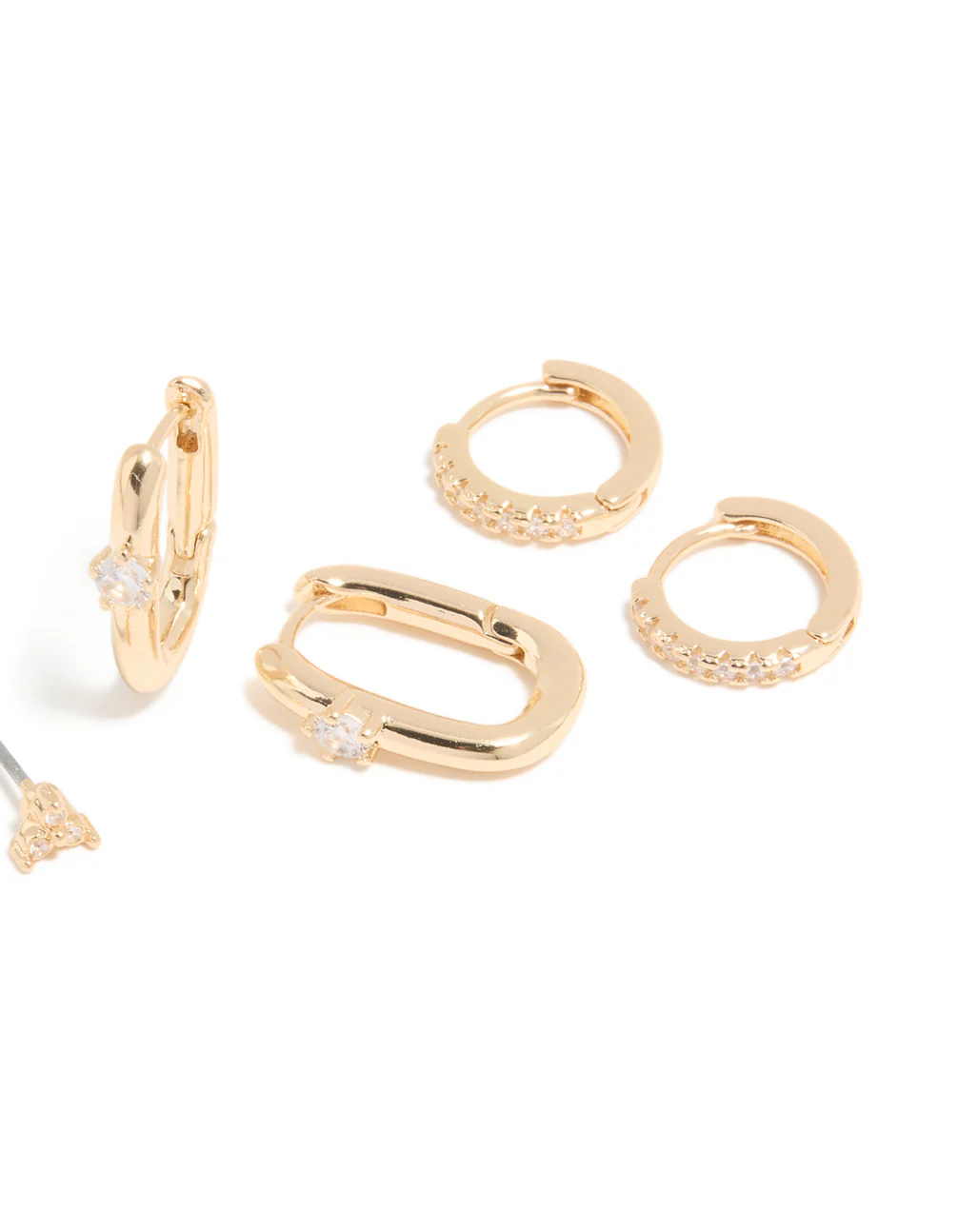 Gold Cubic Zirconia Rectangle Huggie & Stud Earrings 3-Pack - Image 5