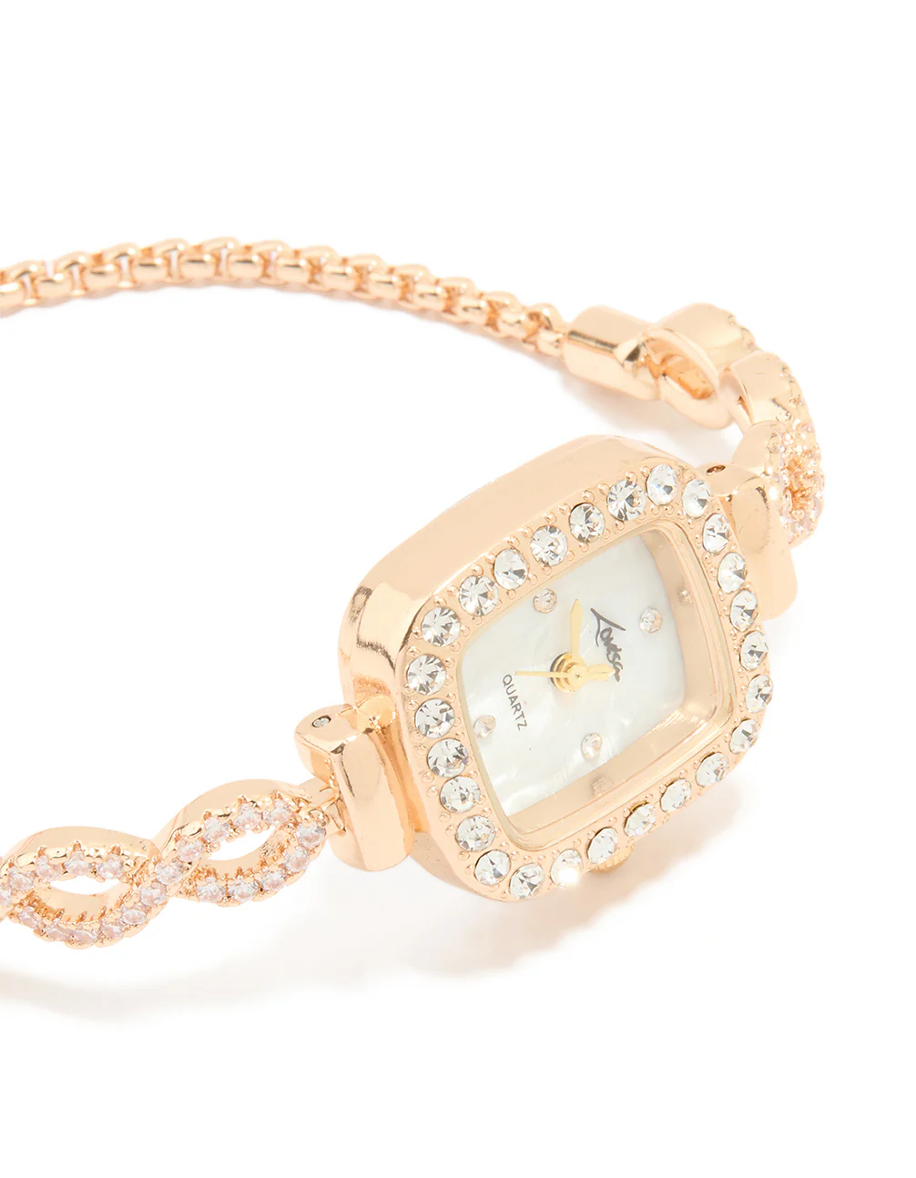 Gold Cubic Zirconia Rectangular Face Toggle Watch - Image 2