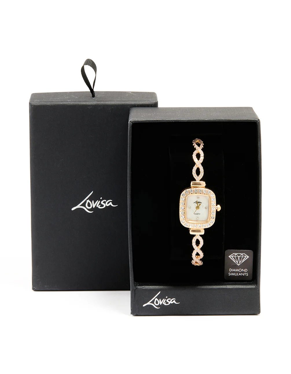 Gold Cubic Zirconia Rectangular Face Toggle Watch - Image 3