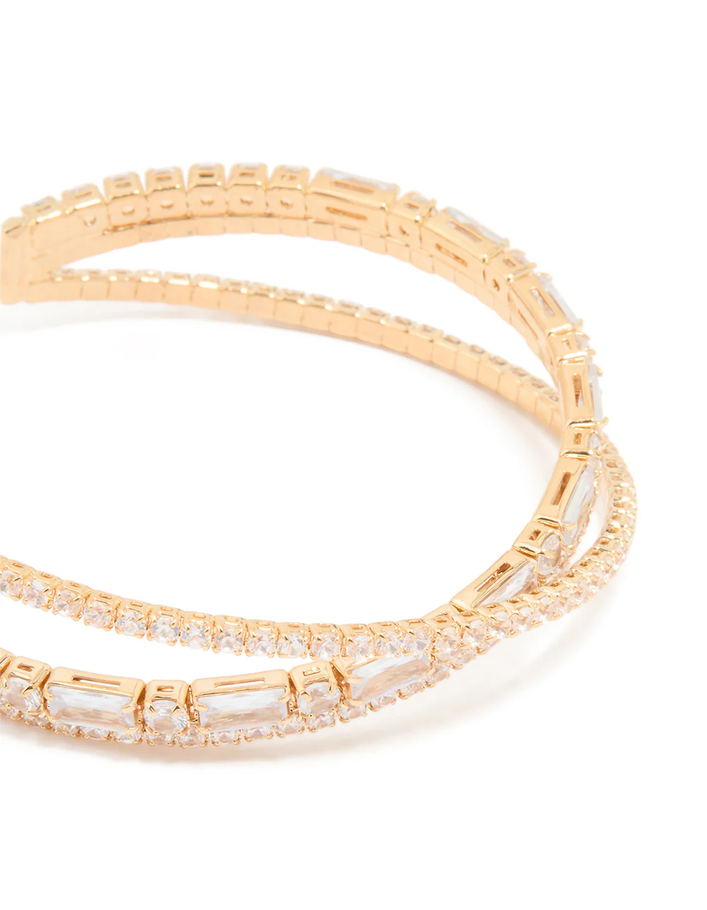 Gold Cubic Zirconia Rectangular Wrap Wrist Cuff - Image 2