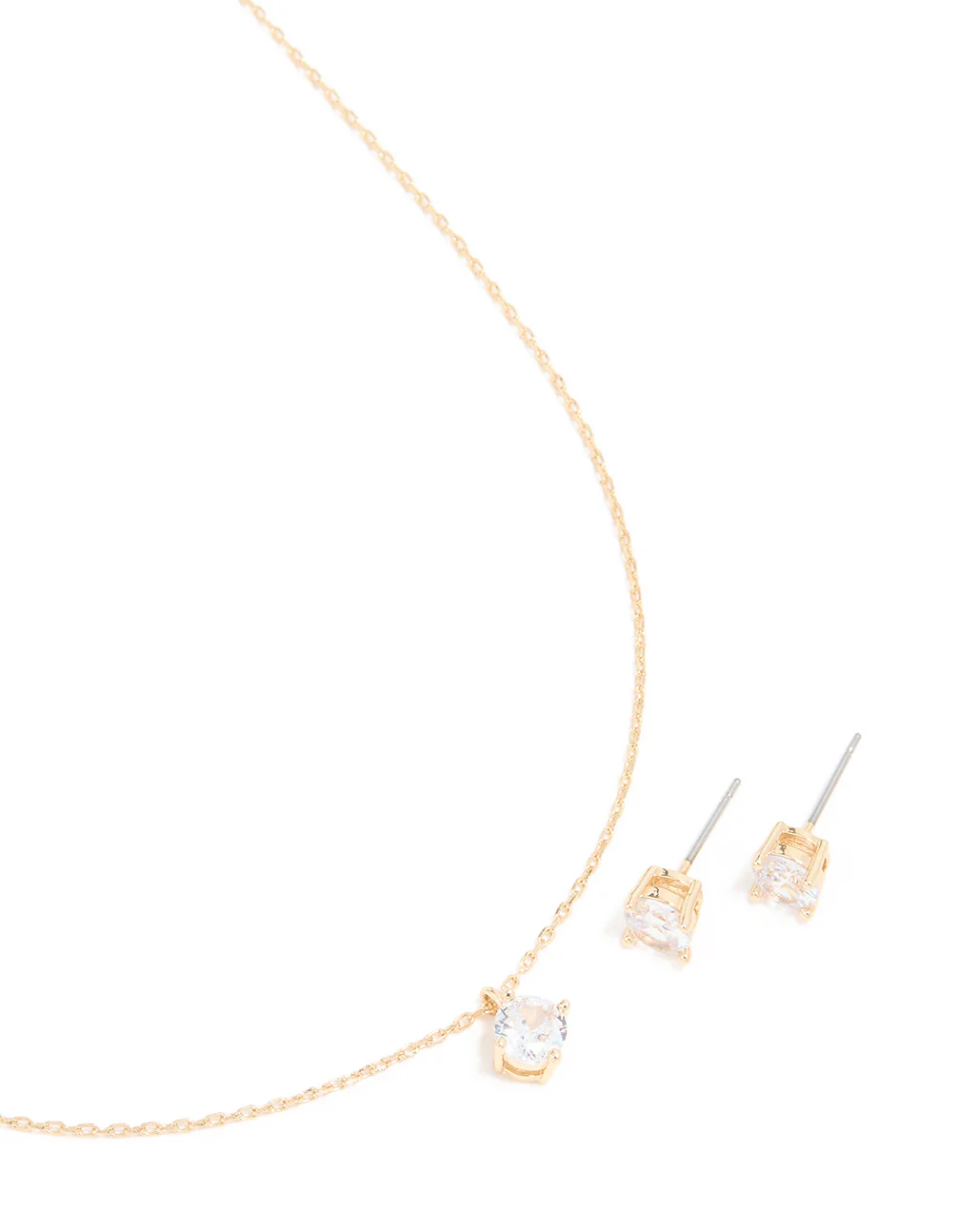 Gold Cubic Zirconia Round Pendant Necklace & Earrings Set - Image 2