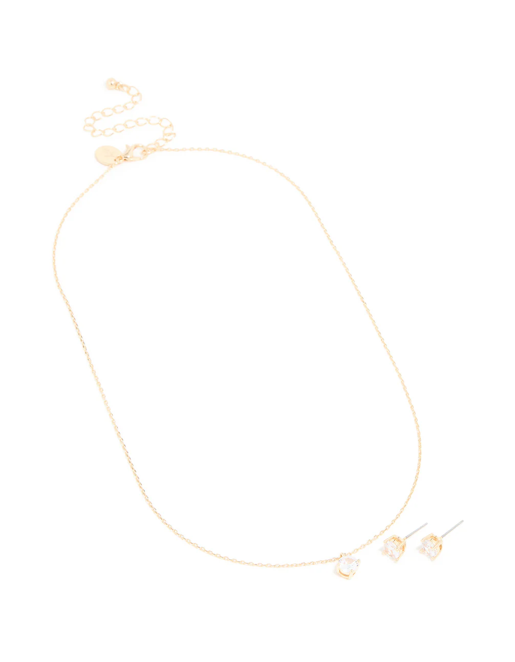 Gold Cubic Zirconia Round Pendant Necklace & Earrings Set - Image 3