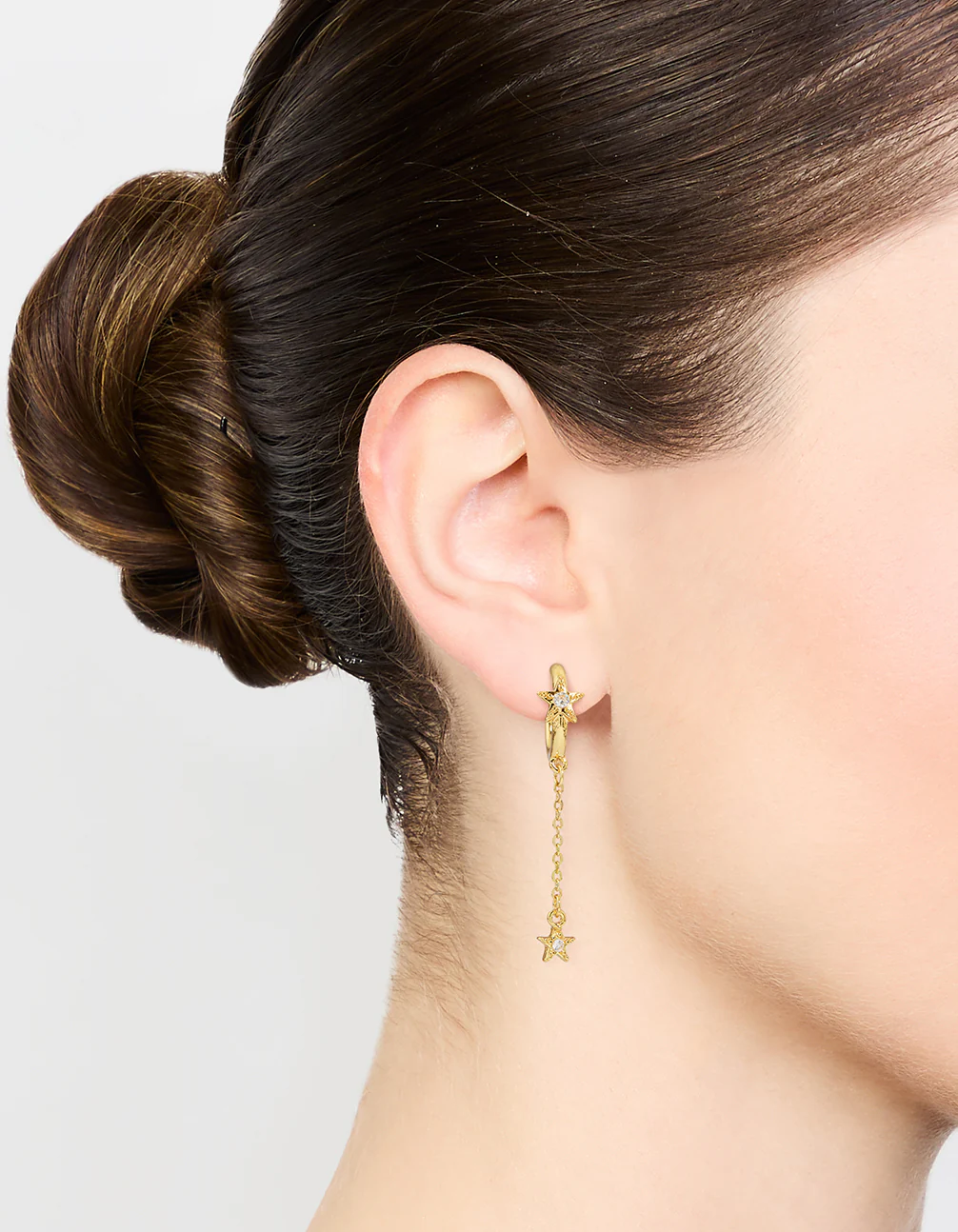 Gold Plated Cubic Zirconia Star Chain Drop Earrings - Image 2