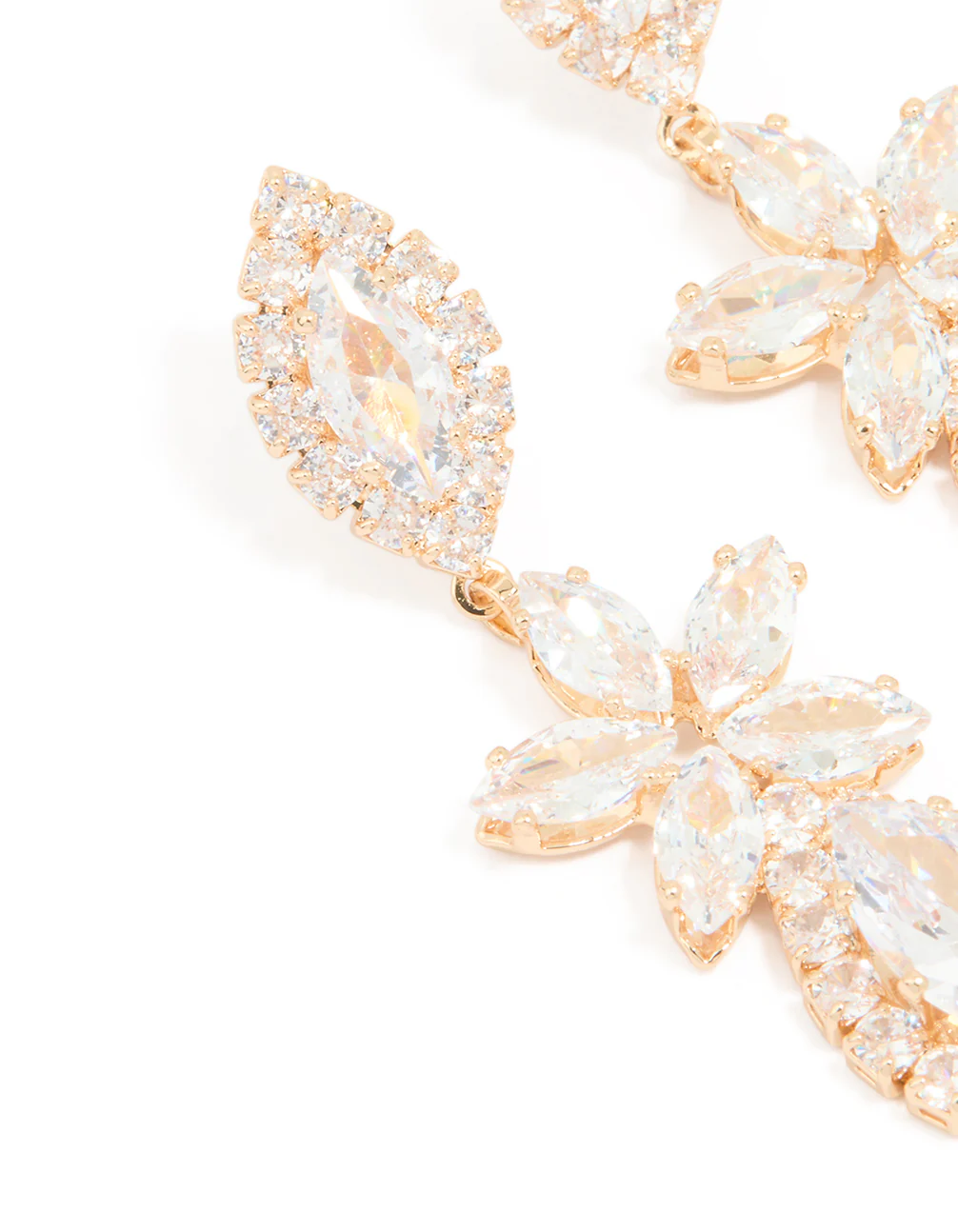 Gold Cubic Zirconia Statement Flower Drop Earrings - Image 2